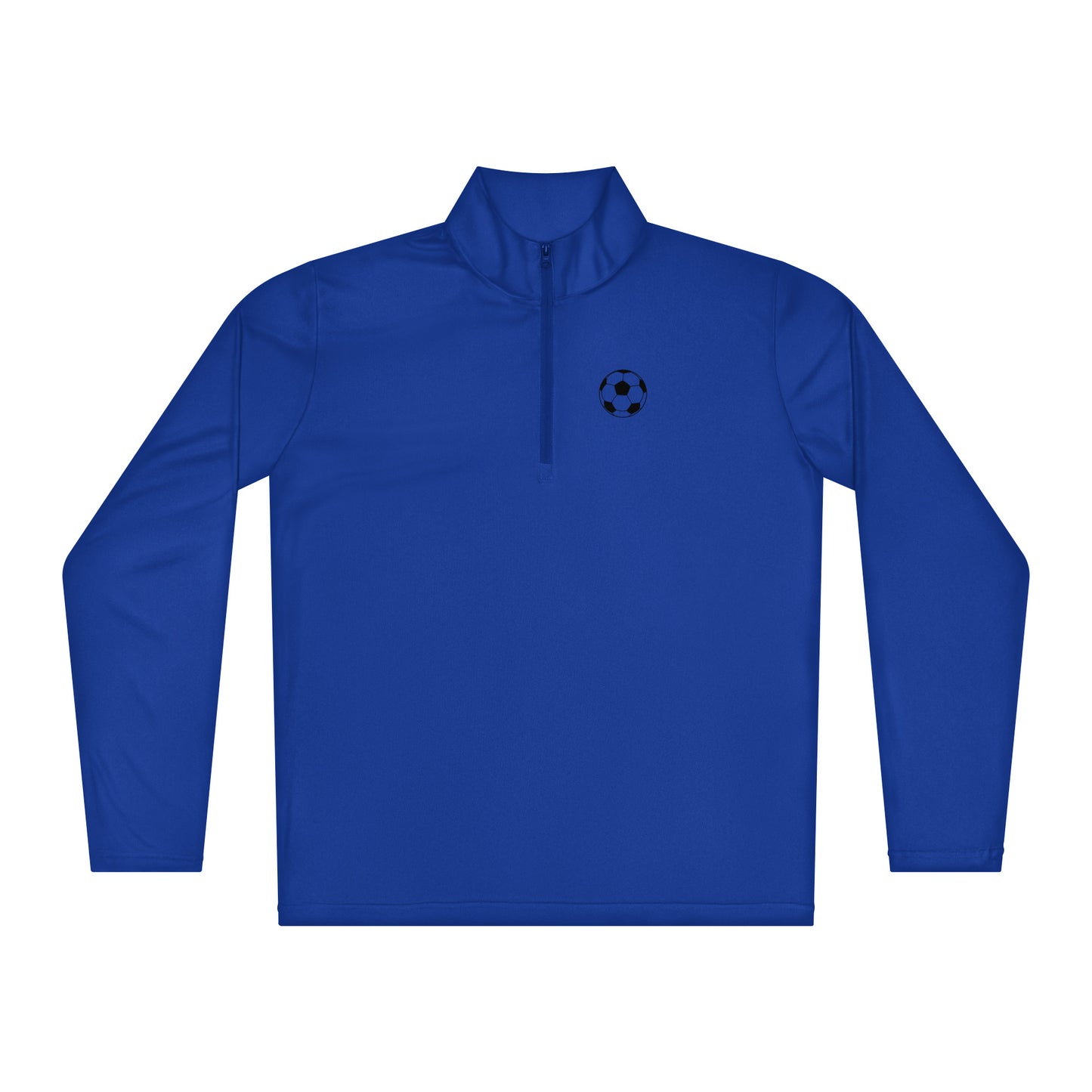 Royal blue Soccer Edition lightweight quarter-zip pullover in breathable 3.8 oz performance fabric — An Athlete Trains soccer warmup gear | Our Game Collection 