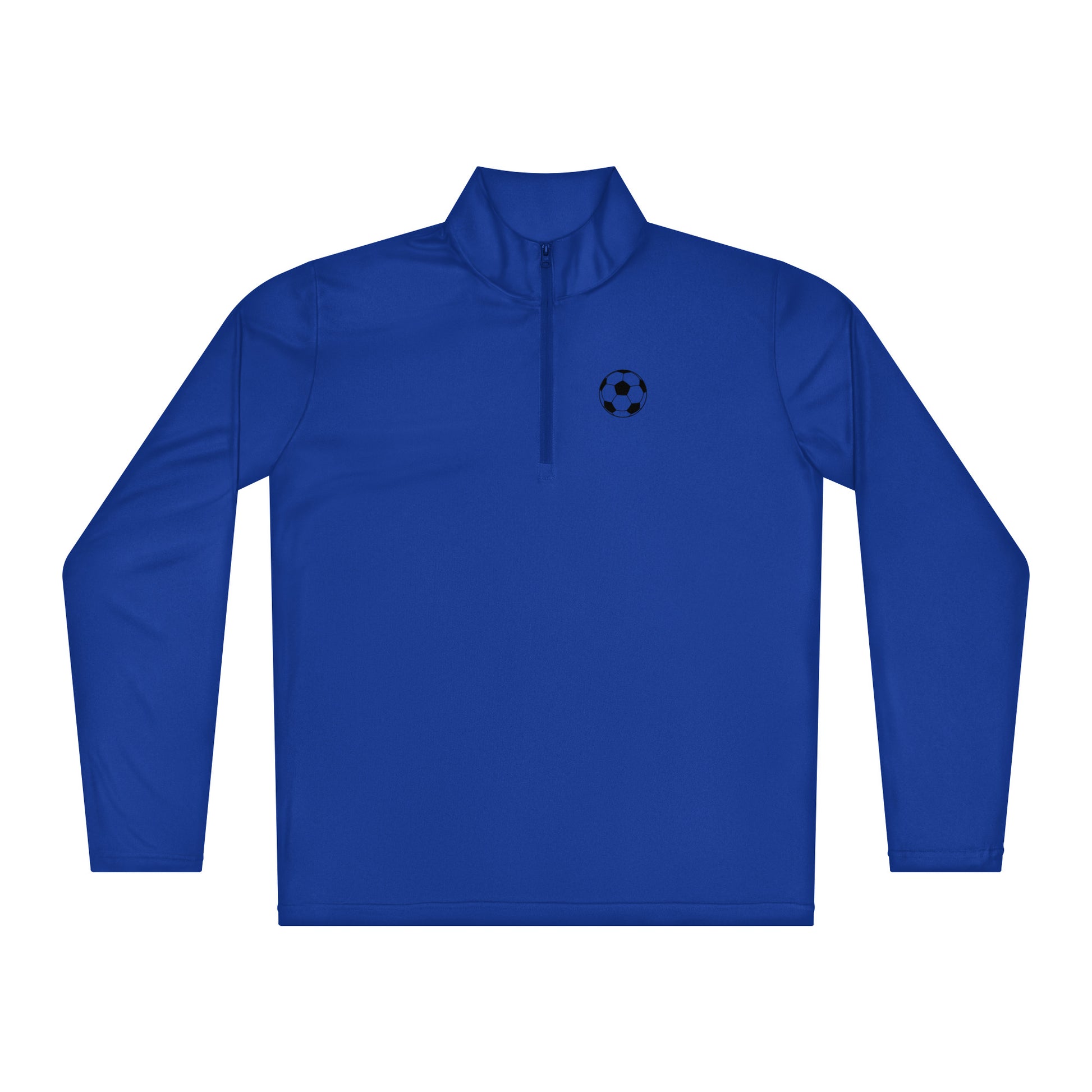Royal blue Soccer Edition lightweight quarter-zip pullover in breathable 3.8 oz performance fabric — An Athlete Trains soccer warmup gear | Our Game Collection 