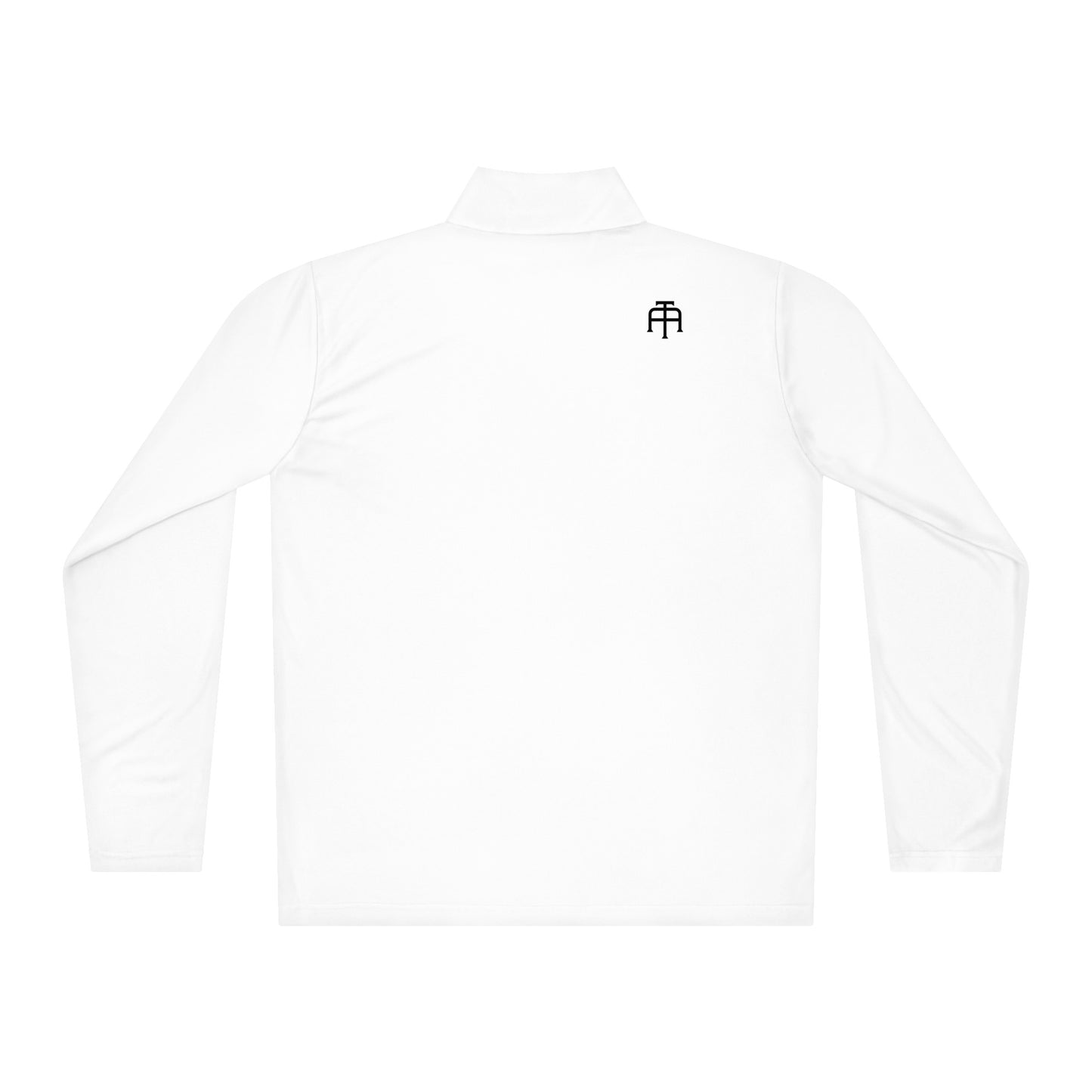 SWITCH/ON, unisex, quarter-zip long sleeve in white, black edition logos, moisture-wicking, odor-resistant, active-layer, training