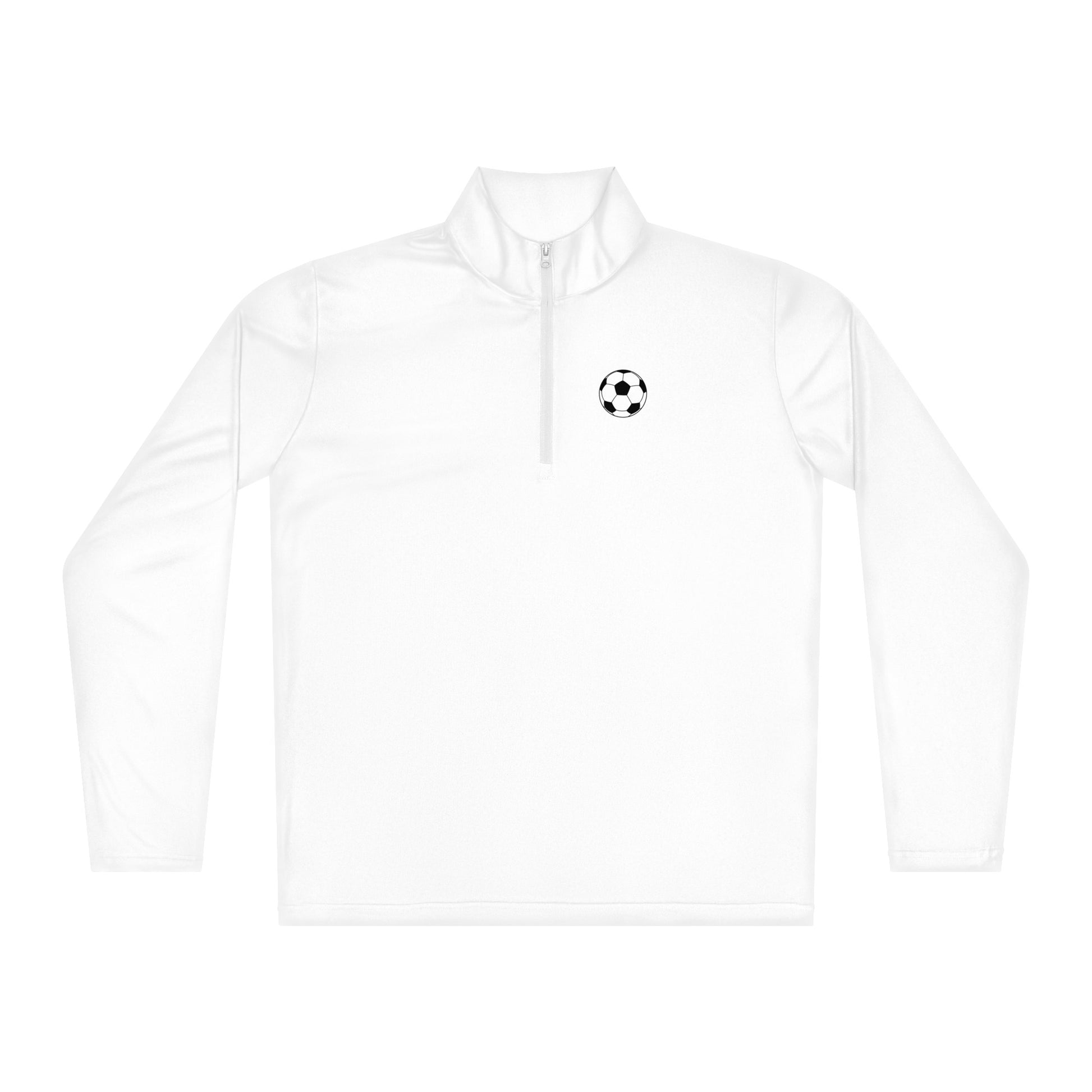 White Soccer Edition lightweight quarter-zip pullover in breathable 3.8 oz performance fabric — An Athlete Trains soccer warmup gear | Our Game Collection 