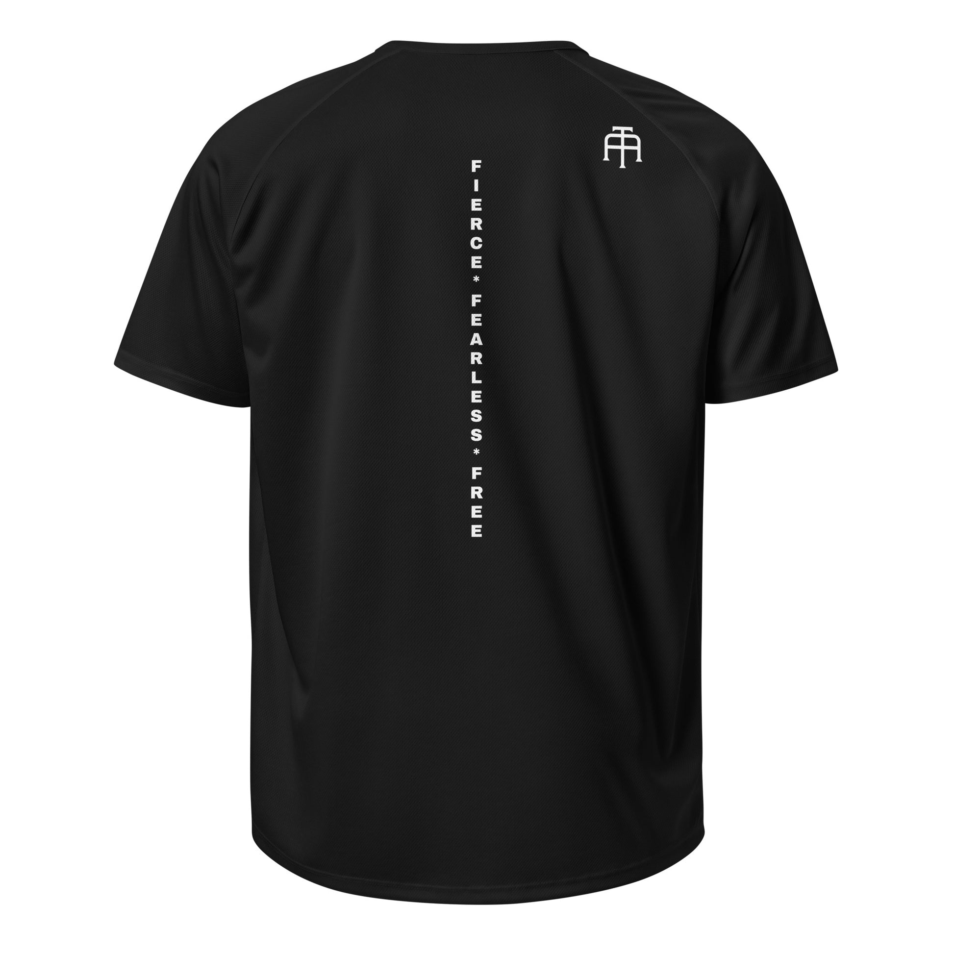 The Backbone Series mesh jersey featuring 'Fierce Fearless Free' printed vertically down the center back for a bold, inspired athletic look