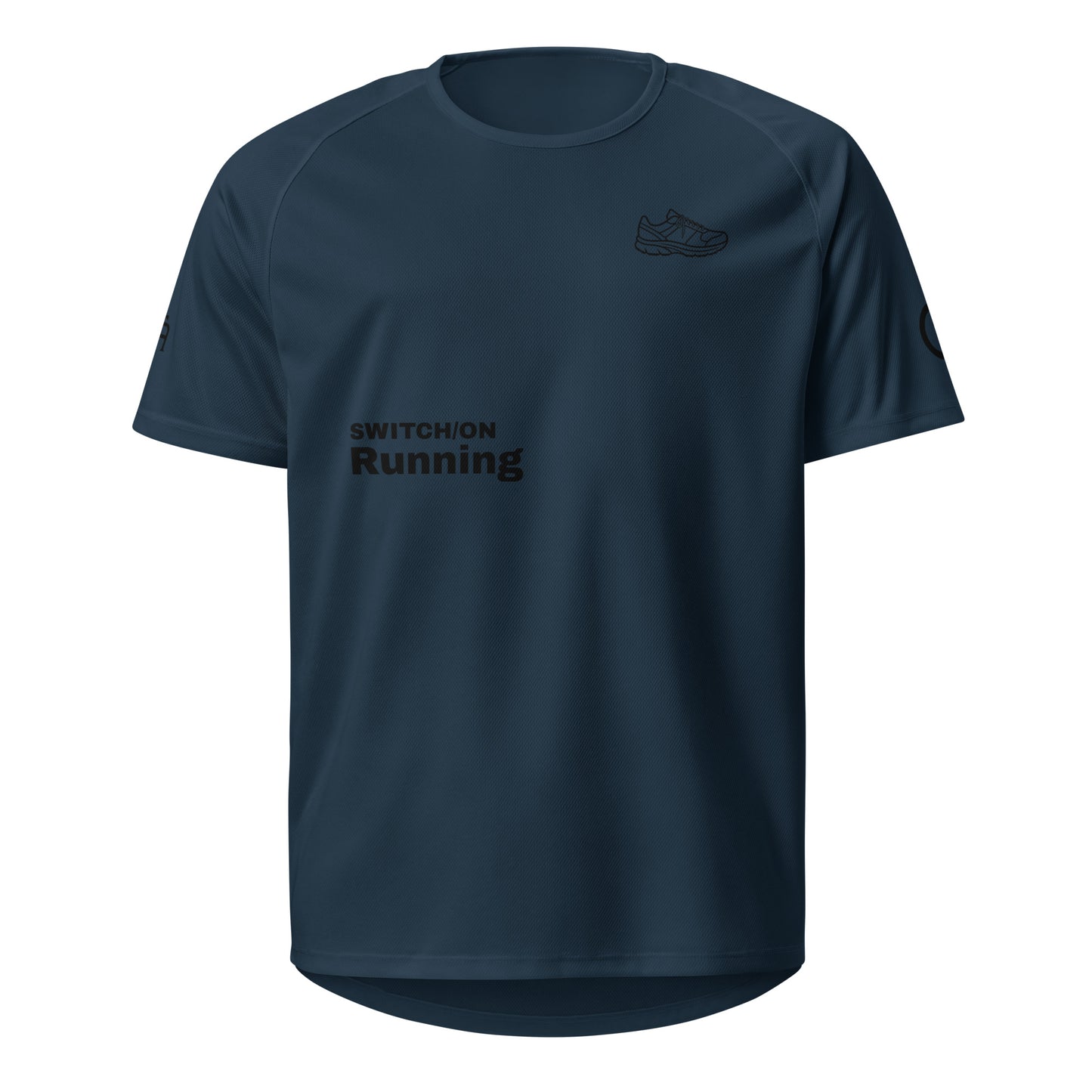 Unisex breathable Running Edition performance apparel mesh jersey in navy with SWITCH/ON branding | Our Game | Running Edition