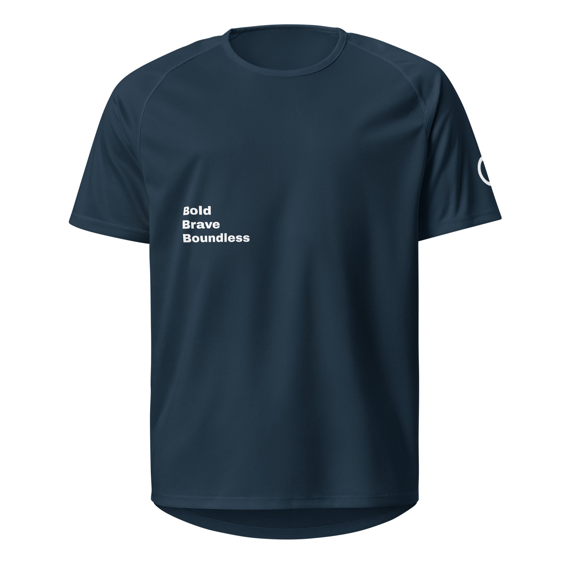 Navy Breathable 4.13 oz mesh jersey with 'Bold Brave Boundless' graphic on chest - Our Mindset athletic wear by An Athlete Trains
