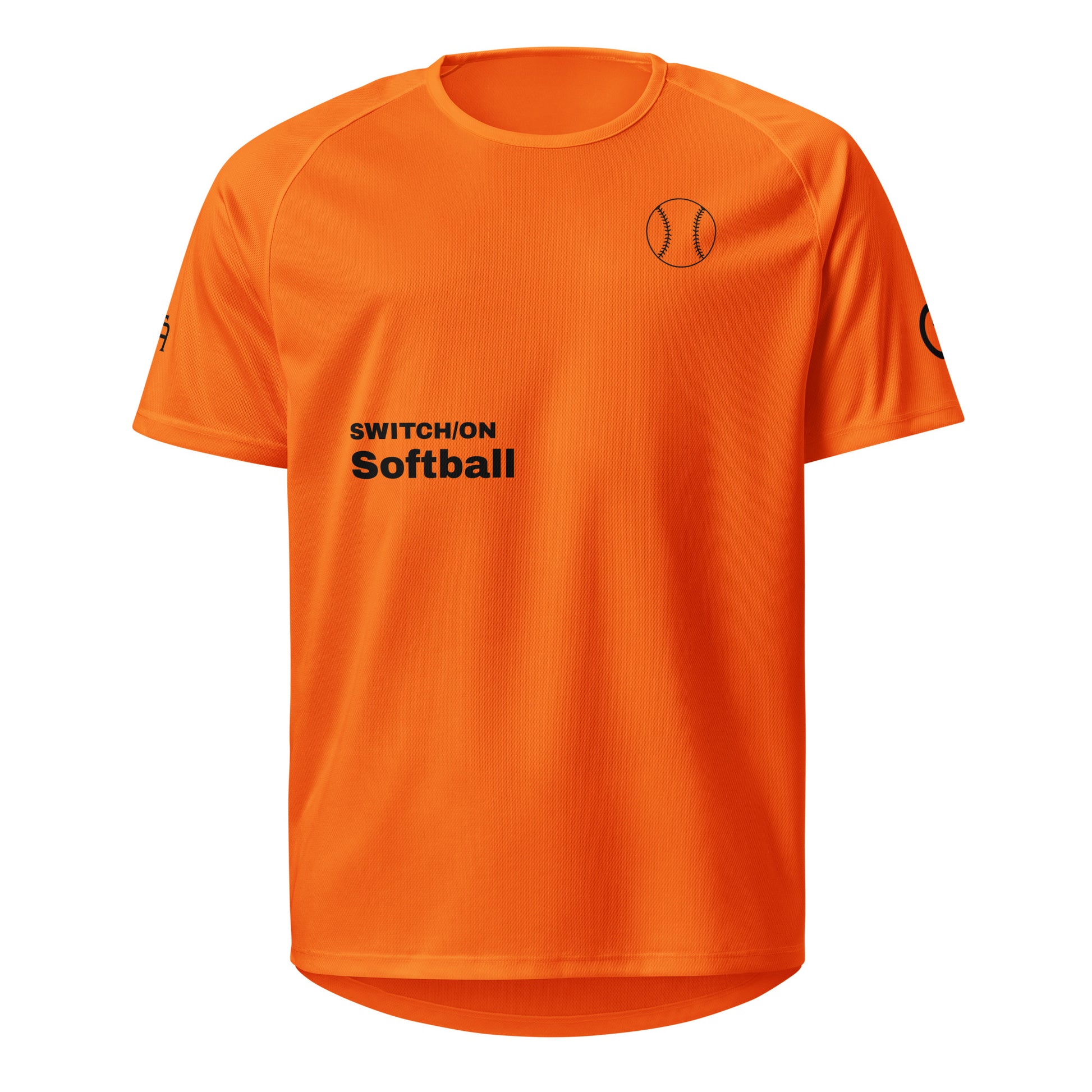 Unisex breathable Softball Edition performance apparel mesh jersey in orange with SWITCH/ON branding | Our Game | Softball Edition