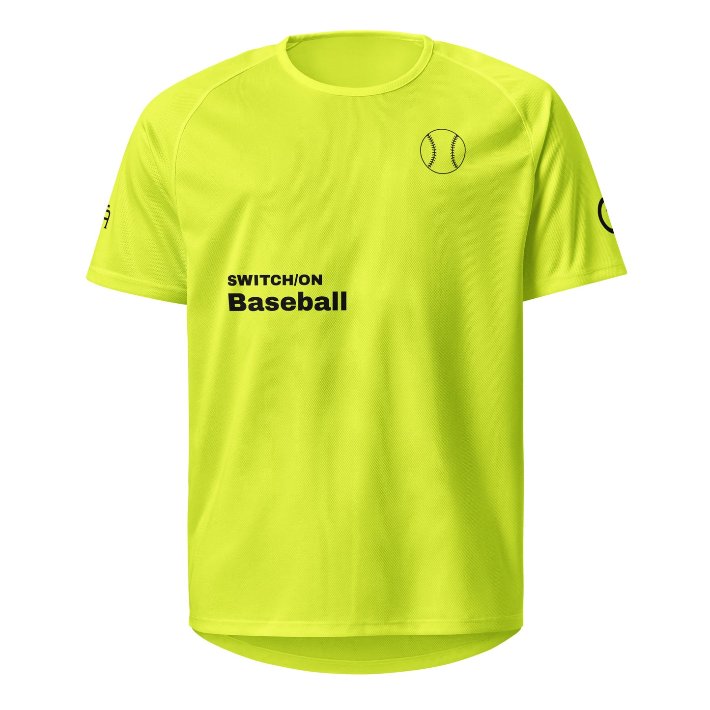 Unisex breathable Baseball Edition performance apparel mesh jersey in safety yellow with SWITCH/ON branding | Our Game | Baseball Edition