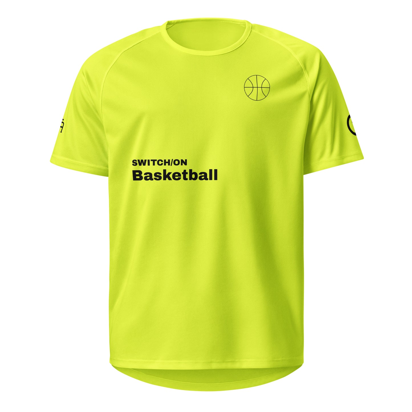 Unisex breathable Basketball Edition performance apparel mesh jersey in safety yellow with SWITCH/ON branding | Our Game | Basketball Edition
