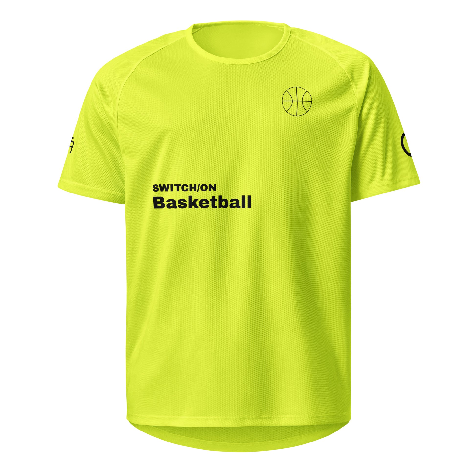 Unisex breathable Basketball Edition performance apparel mesh jersey in safety yellow with SWITCH/ON branding | Our Game | Basketball Edition