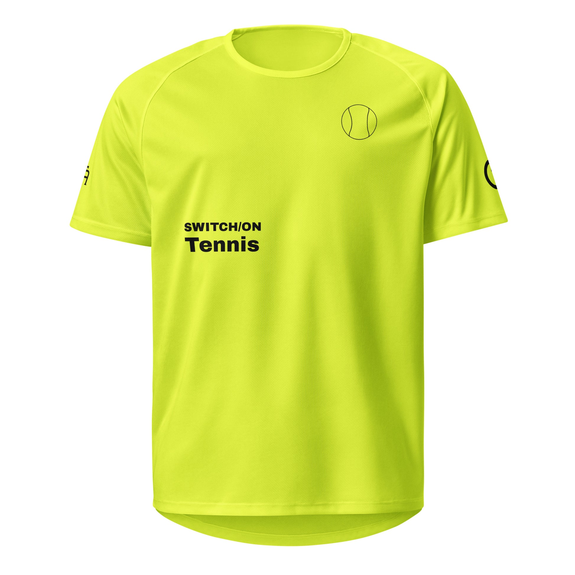 Unisex breathable Tennis Edition performance apparel mesh jersey in safety yellow with SWITCH/ON branding | Our Game | Tennis Edition