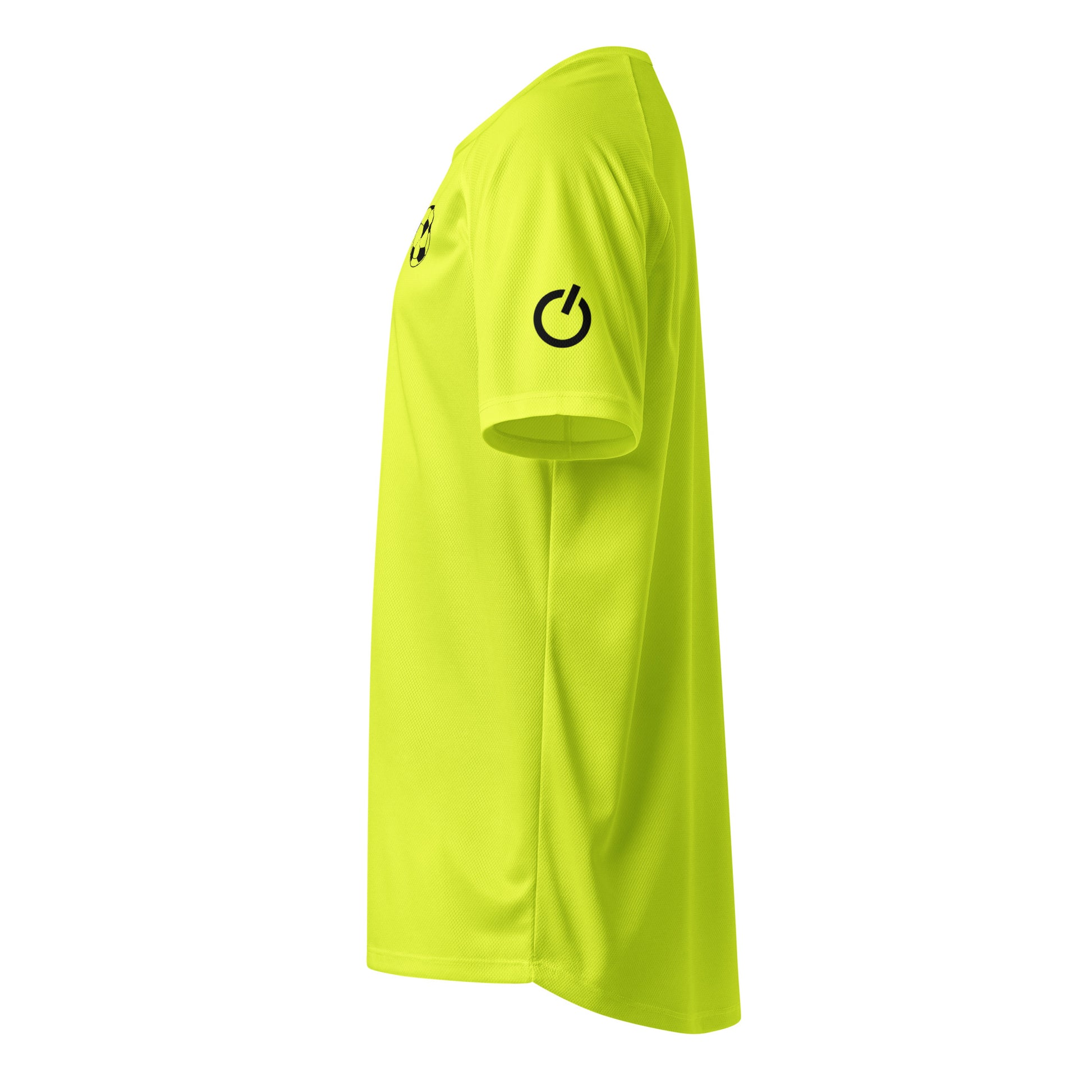 Unisex breathable Soccer Edition performance apparel mesh jersey in safety yellow with SWITCH/ON branding | Our Game | Soccer Edition
