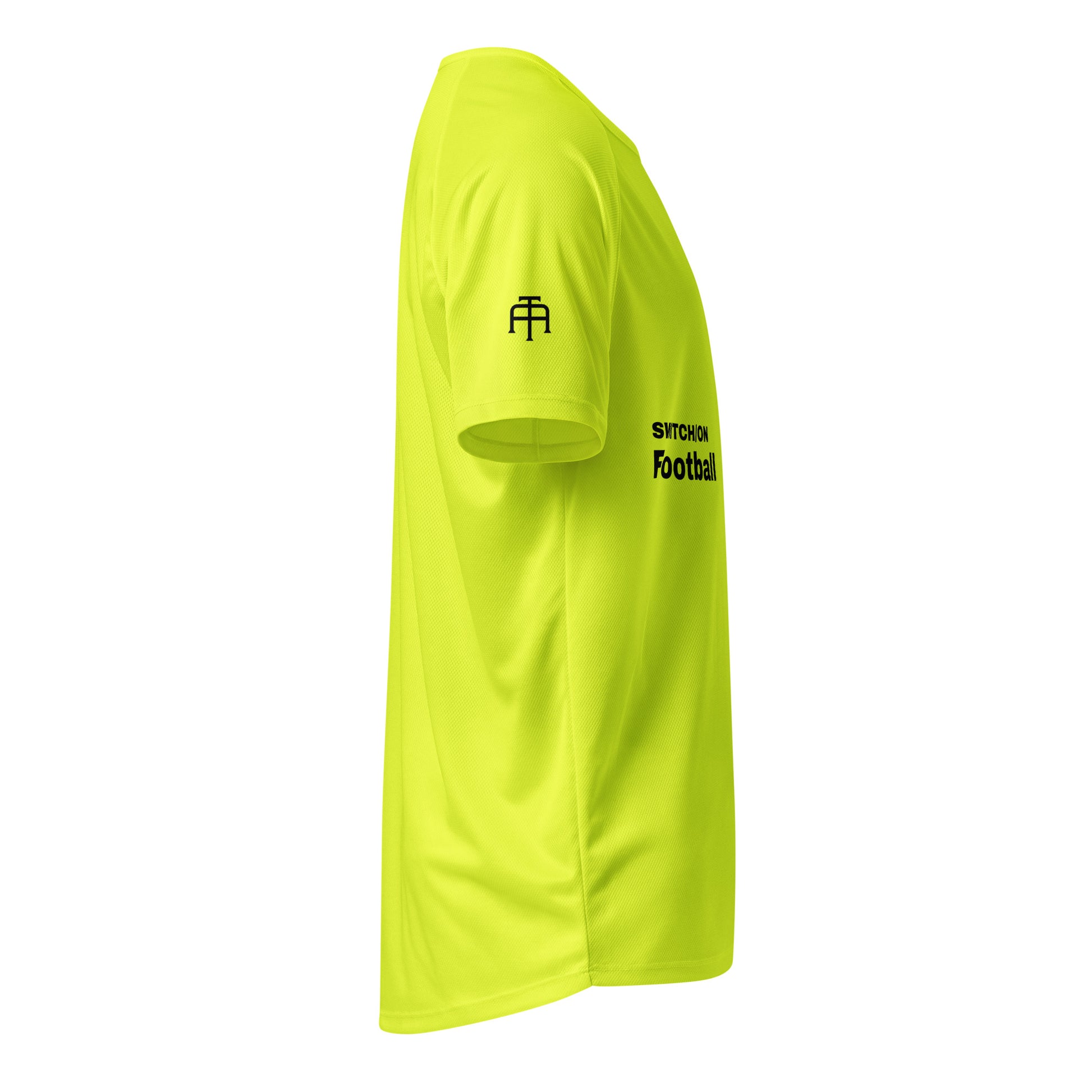 Unisex breathable Football Edition performance apparel mesh jersey in safety yellow with SWITCH/ON branding | Our Game | Football Edition