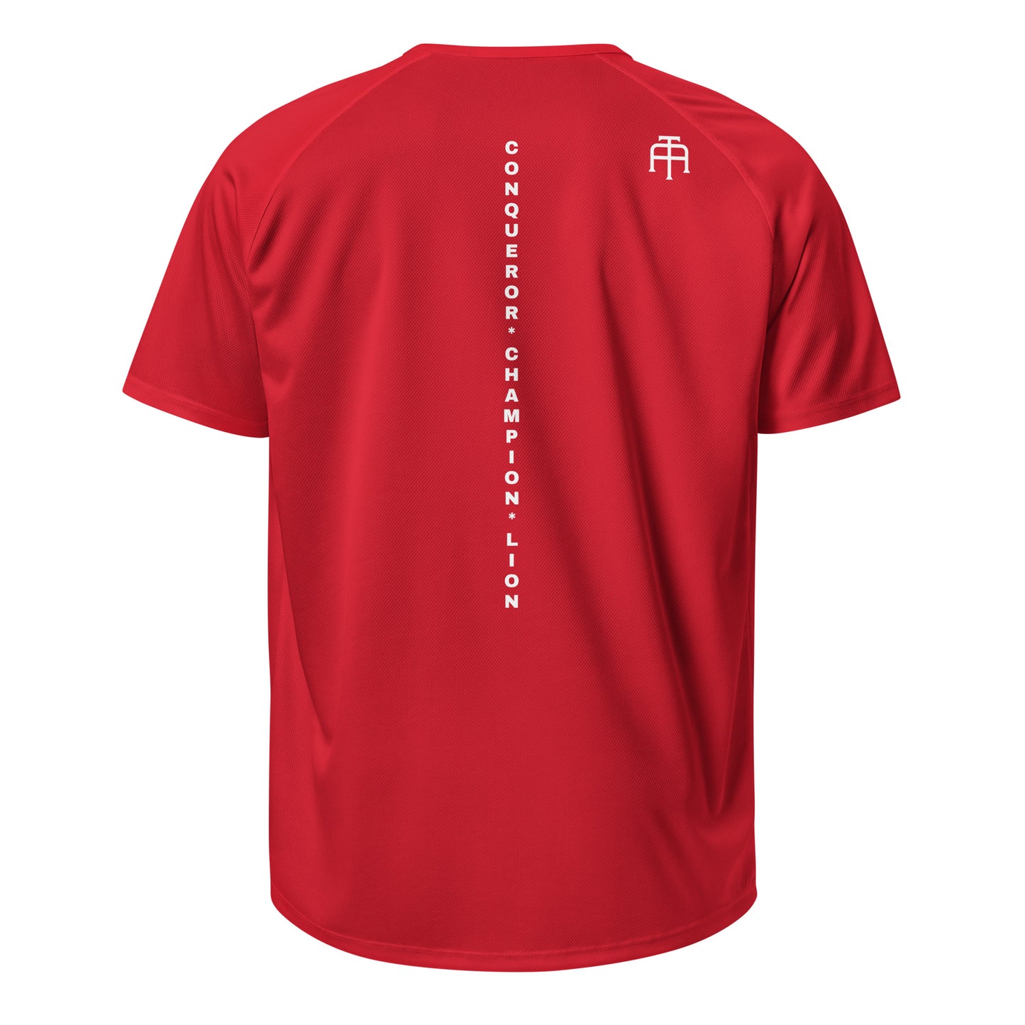 The Backbone Series mesh jersey featuring 'Conqueror Champion Lion' printed vertically down the center back for a bold, inspired athletic look