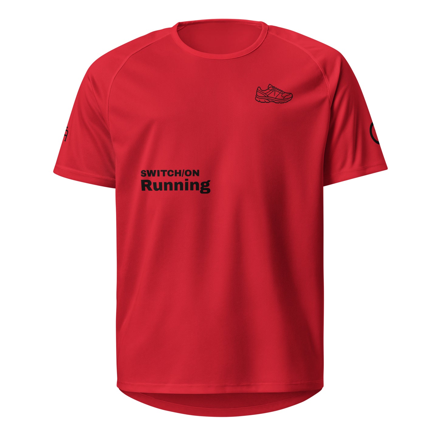 Unisex breathable Running Edition performance apparel mesh jersey in red with SWITCH/ON branding | Our Game | Running Edition