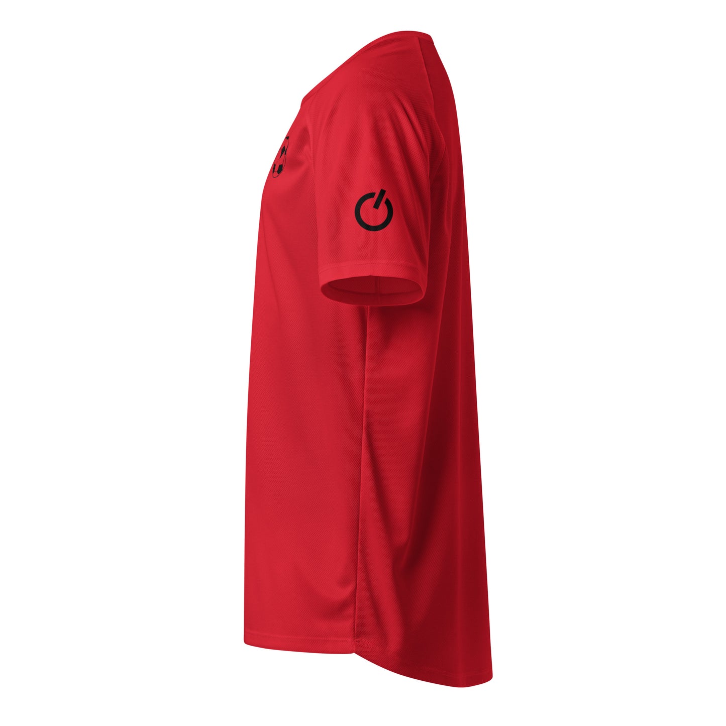 Unisex breathable Soccer Edition performance apparel mesh jersey in red with SWITCH/ON branding | Our Game | Soccer Edition