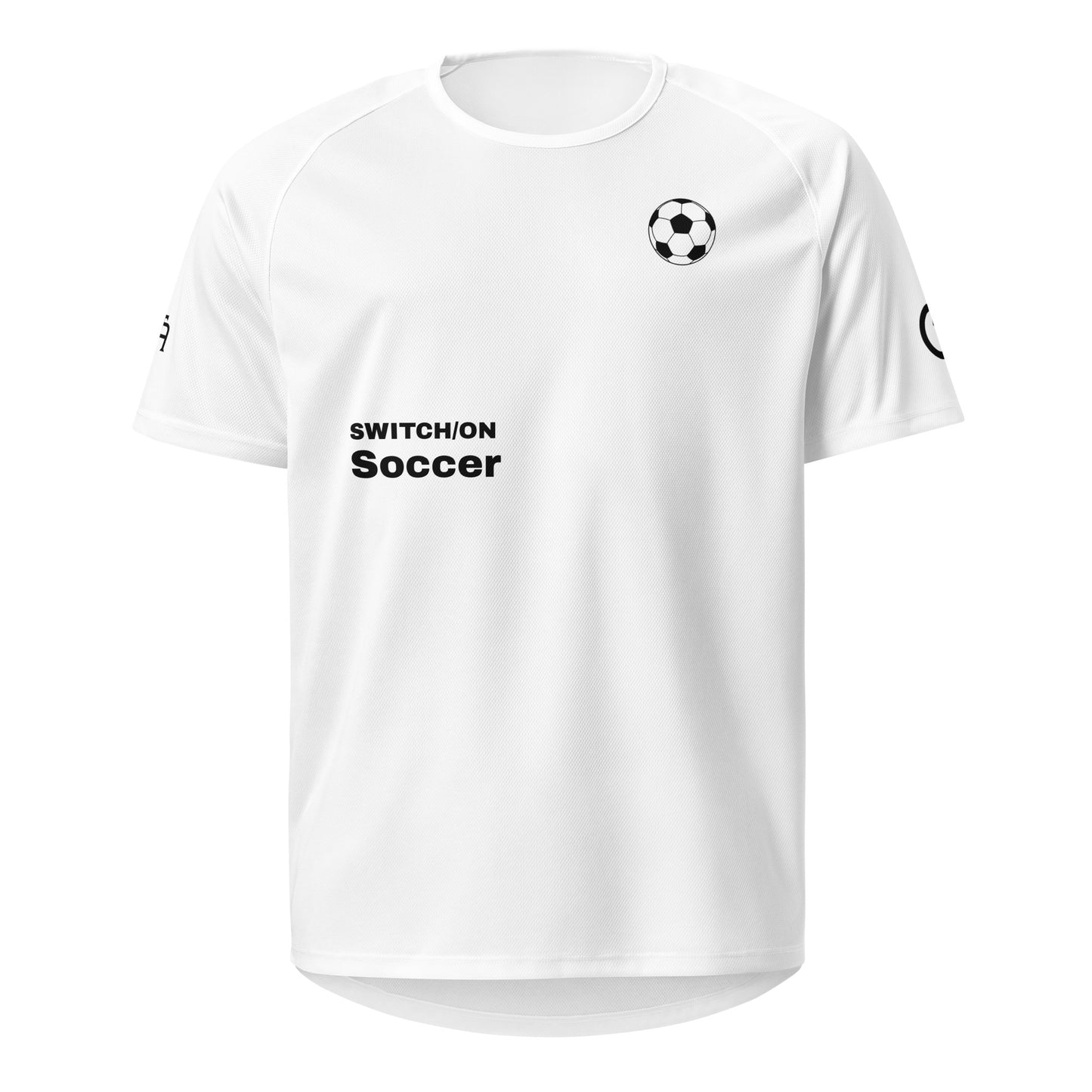 Unisex breathable Soccer Edition performance apparel mesh jersey in white with SWITCH/ON branding | Our Game | Soccer Edition