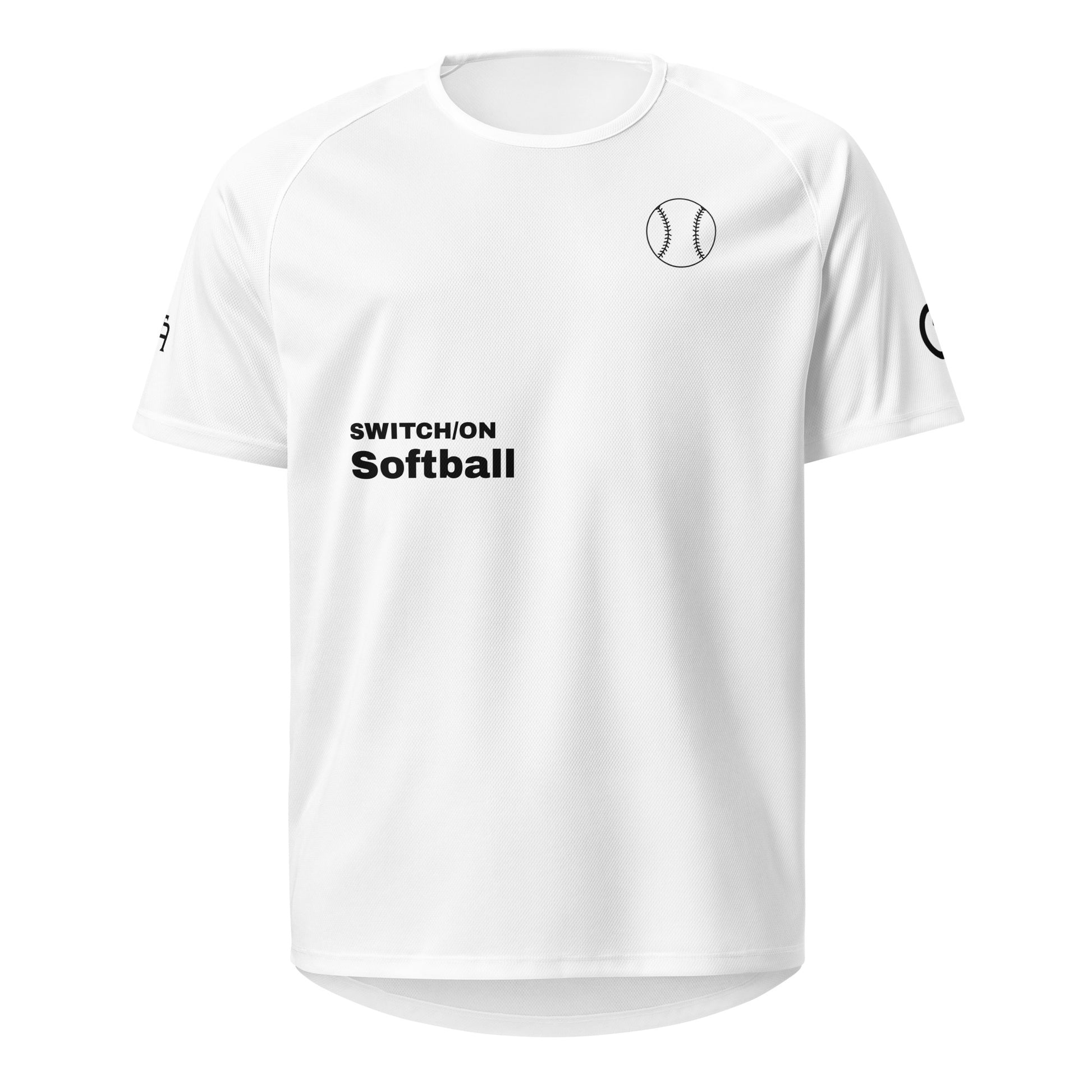Unisex breathable Softball Edition performance apparel mesh jersey in white with SWITCH/ON branding | Our Game | Softball Edition