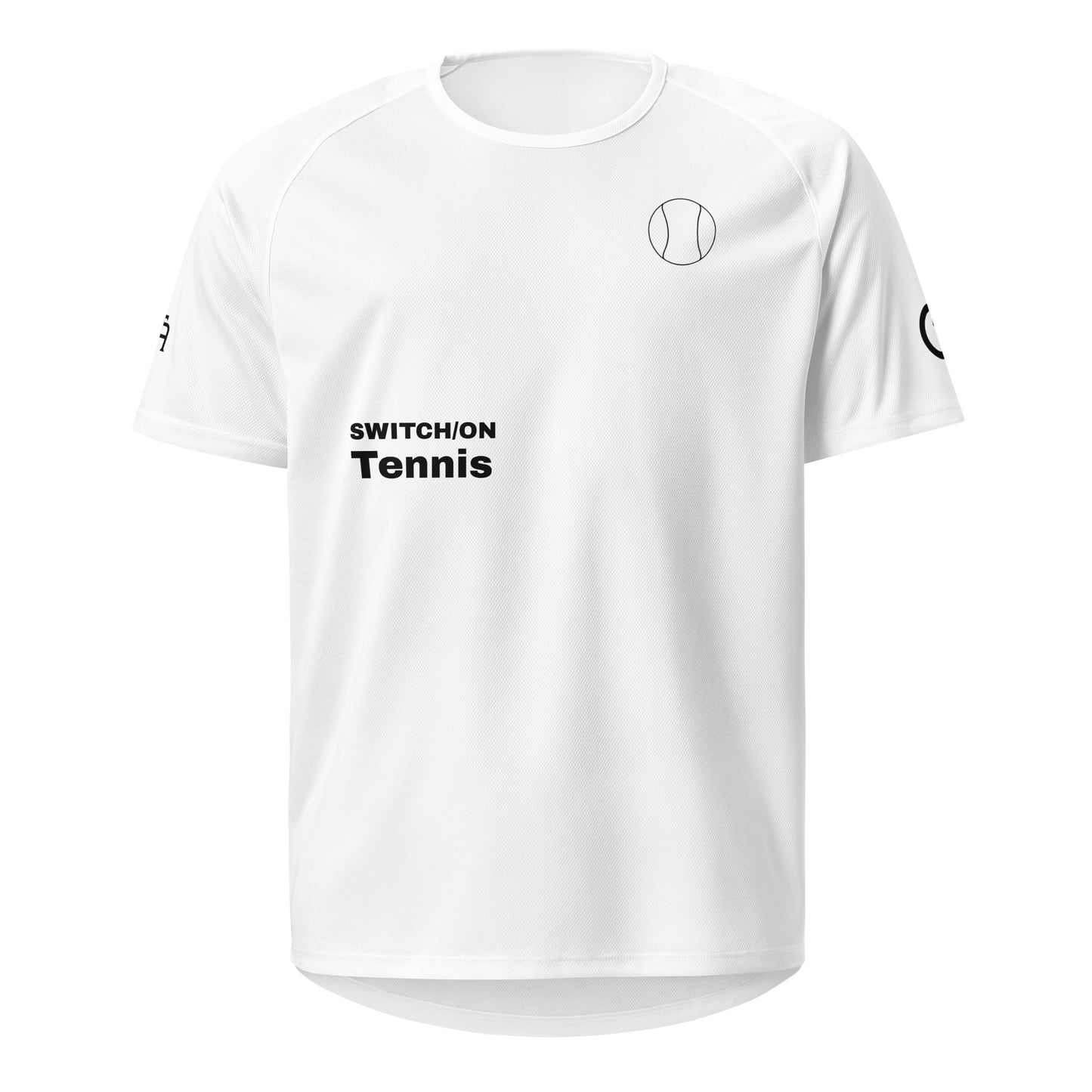 Unisex breathable Tennis Edition performance apparel mesh jersey in white with SWITCH/ON branding | Our Game | Tennis Edition