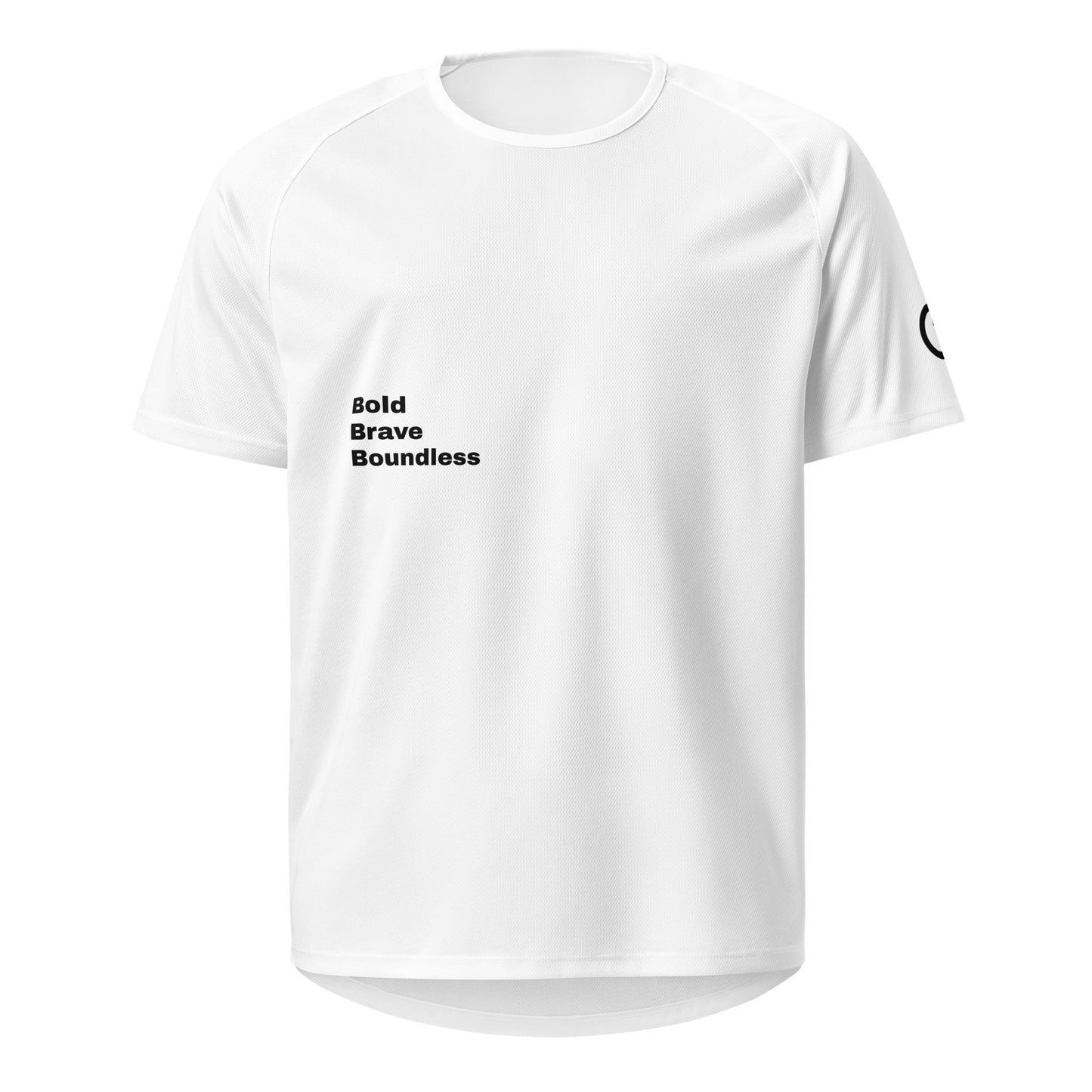 White Breathable 4.13 oz mesh jersey with 'Bold Brave Boundless' graphic on chest - Our Mindset athletic wear by An Athlete Trains