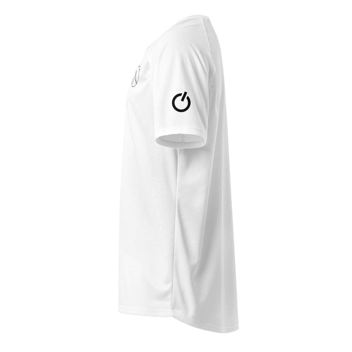 Unisex breathable Baseball Edition performance apparel mesh jersey in white with SWITCH/ON branding | Our Game | Baseball Edition