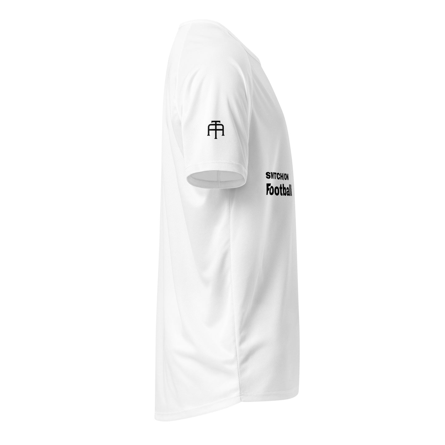 Unisex breathable Football Edition performance apparel mesh jersey in white with SWITCH/ON branding | Our Game | Football Edition