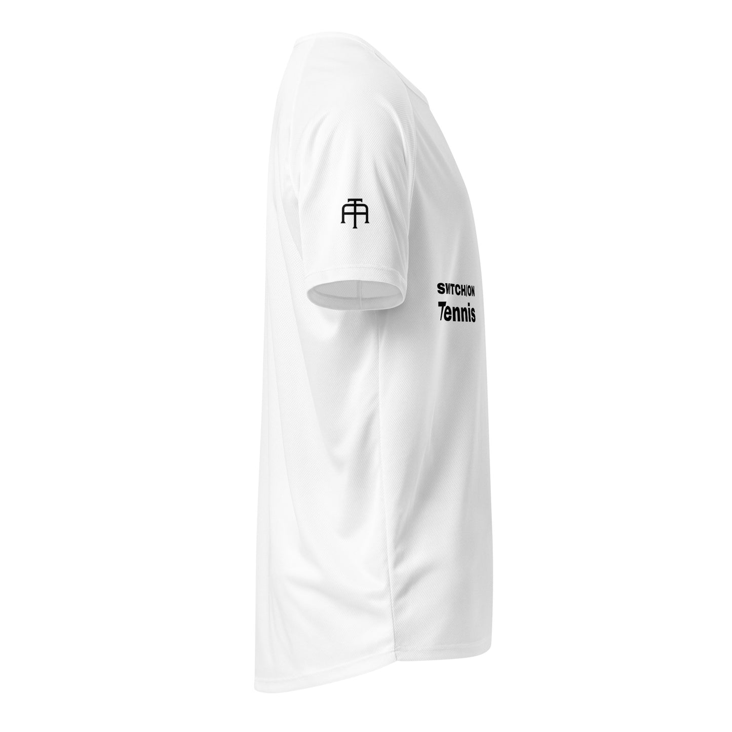 Unisex breathable Tennis Edition performance apparel mesh jersey in white with SWITCH/ON branding | Our Game | Tennis Edition