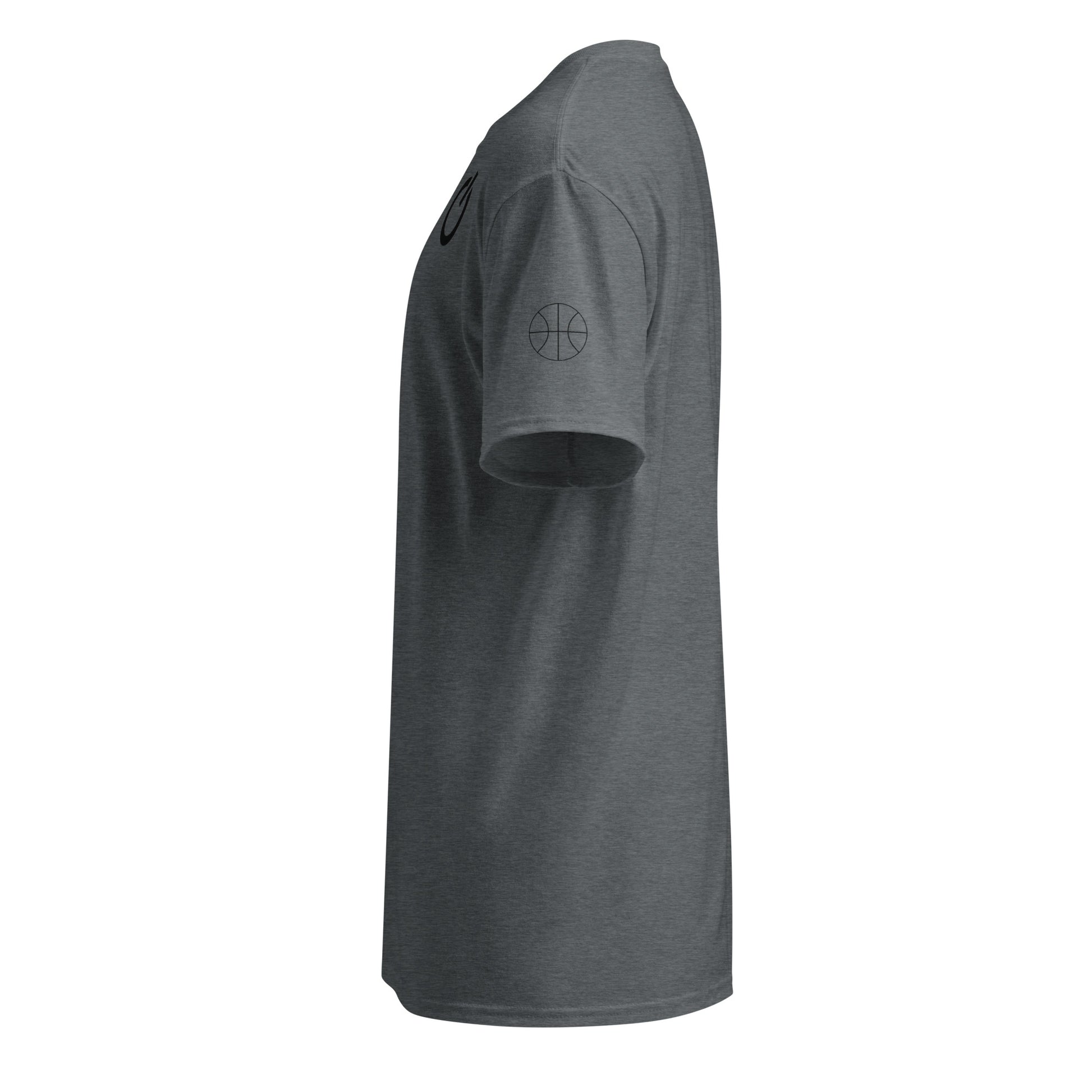 SWITCH/ON, unisex, moisture-wicking, training, activewear, dryblend t-shirt in dark heather gray and black edition basketball logo - An Athlete Trains