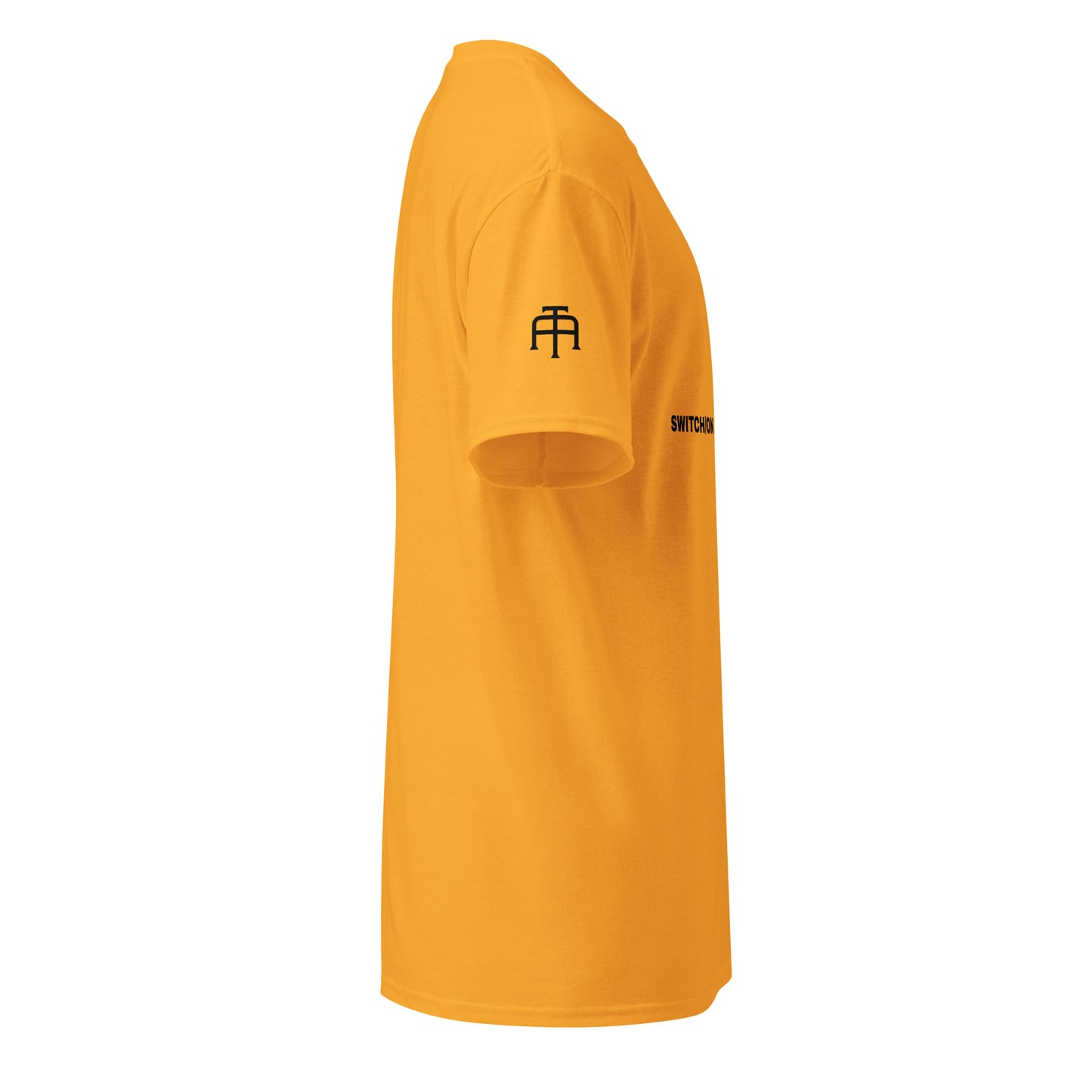 SWITCH/ON, unisex, moisture-wicking, training, activewear, dryblend t-shirt in gold with black edition football logo - An Athlete Trains