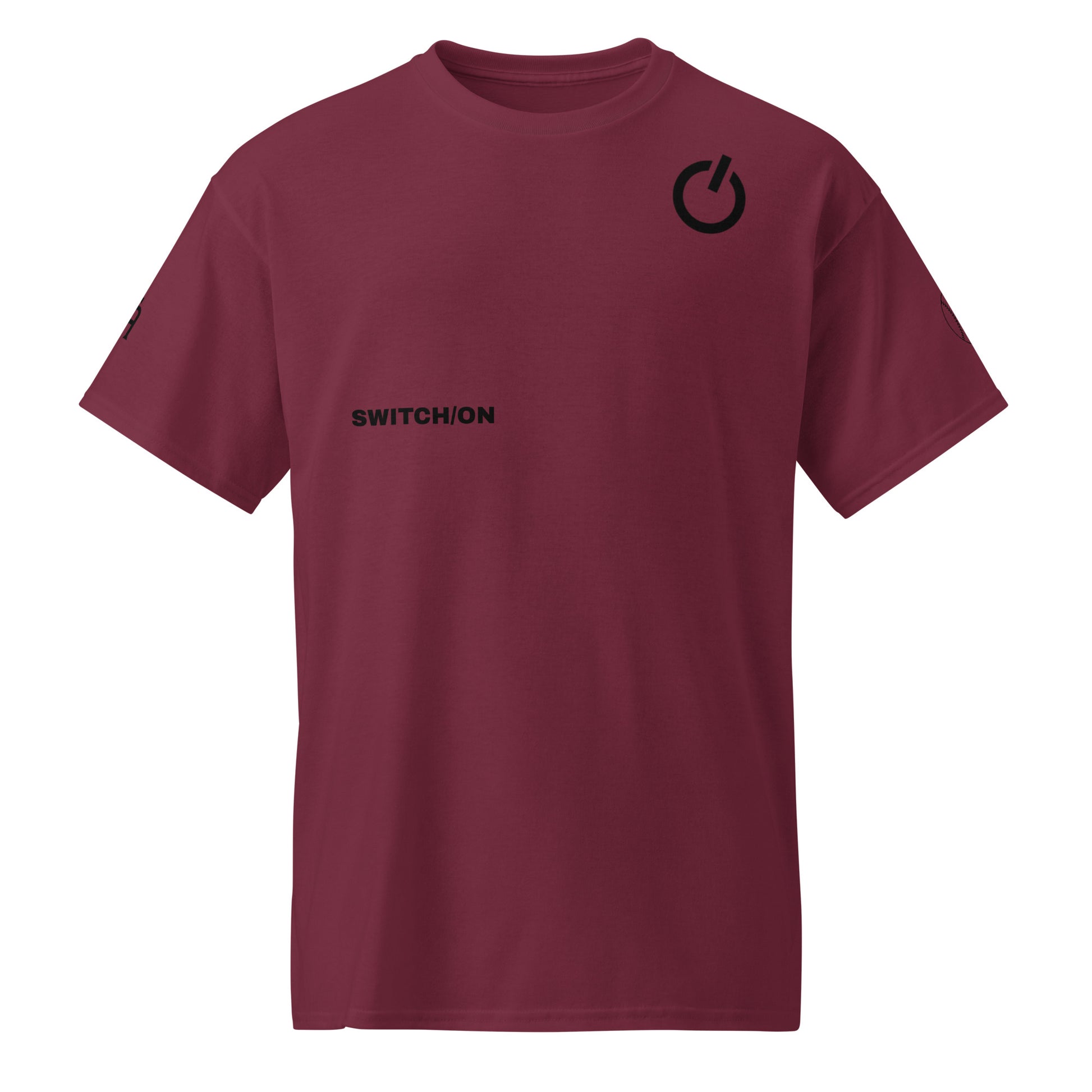SWITCH/ON, unisex, moisture-wicking, training, activewear, dryblend t-shirt in maroon and black edition baseball logo - An Athlete Trains