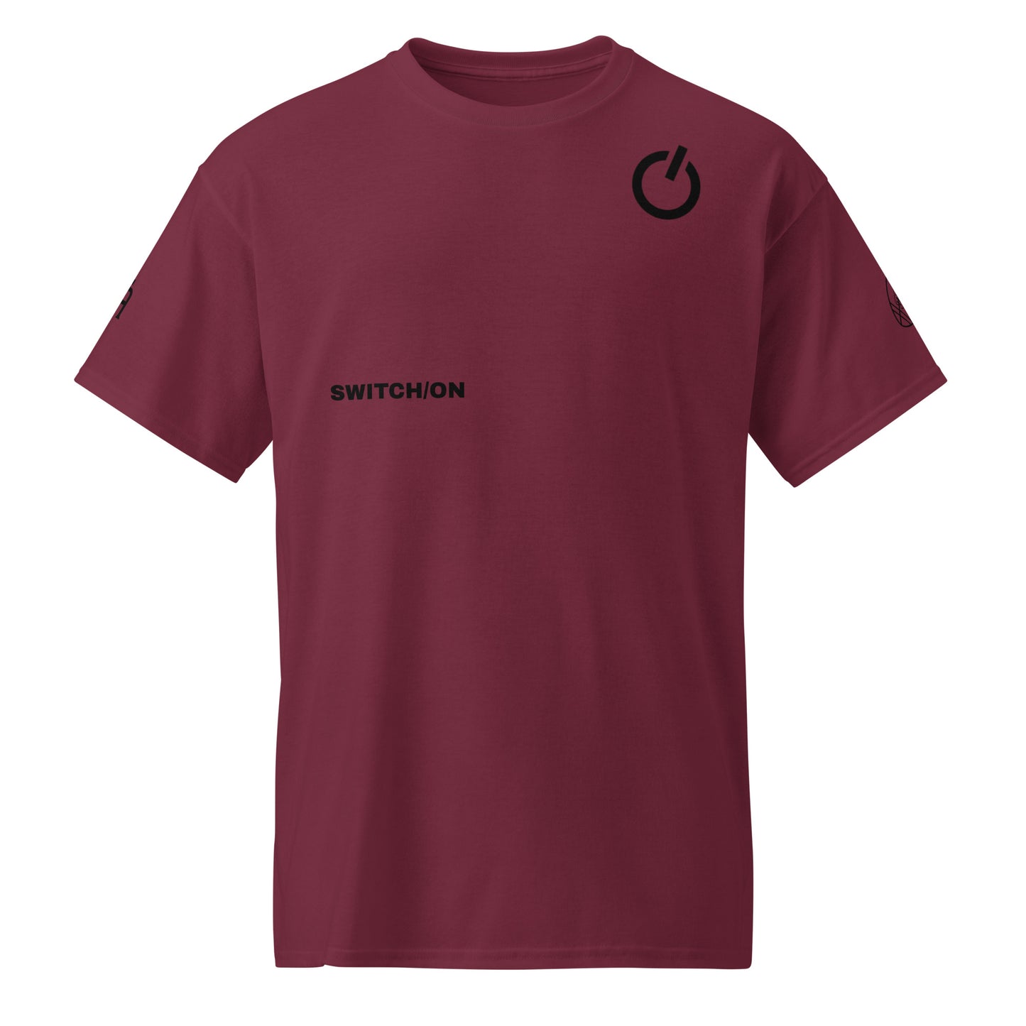 SWITCH/ON, unisex, moisture-wicking, training, activewear, dryblend t-shirt in maroon with black edition football logo - An Athlete Trains