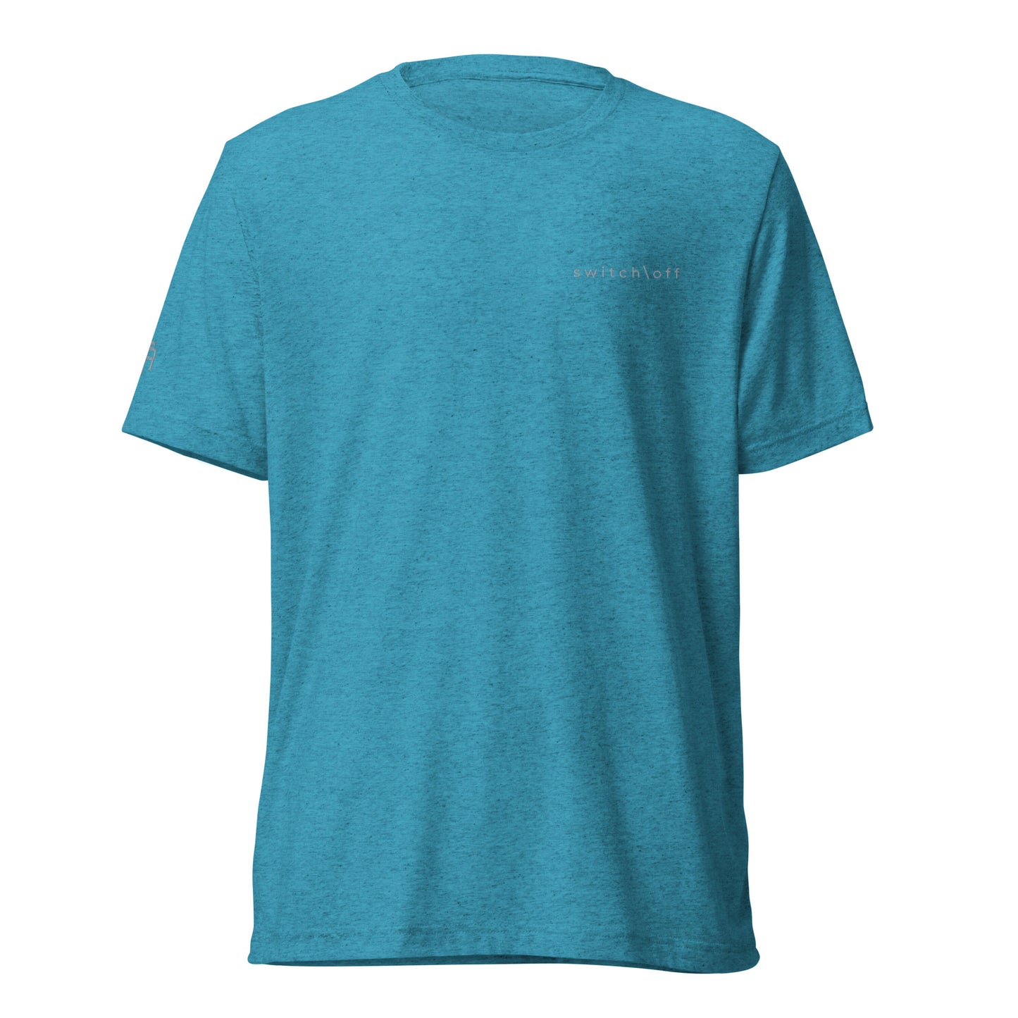 Fitted athletic tri-blend t-shirt in aqua with gray switch\off chest embroidery - An Athlete Trains. Front view