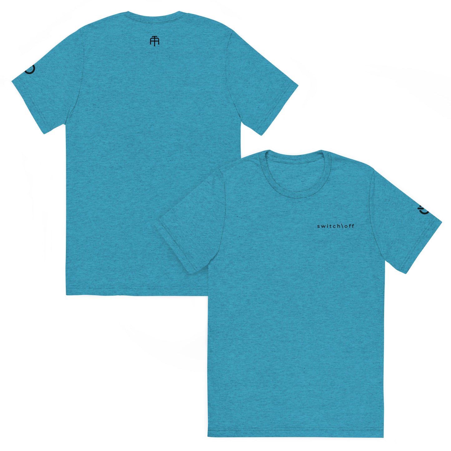 Fitted athletic tri-blend t-shirt in aqua with black switch\off chest embroidery - An Athlete Trains. Front and back view