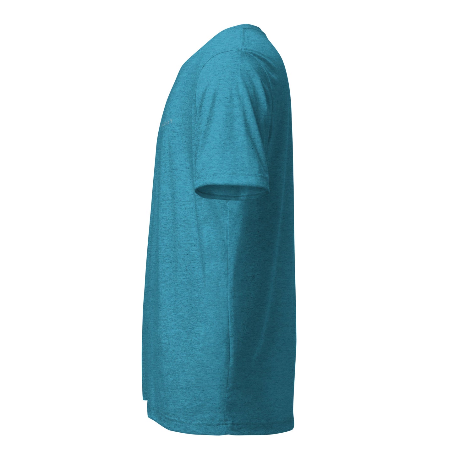 Fitted athletic tri-blend t-shirt in aqua - An Athlete Trains. Left side view