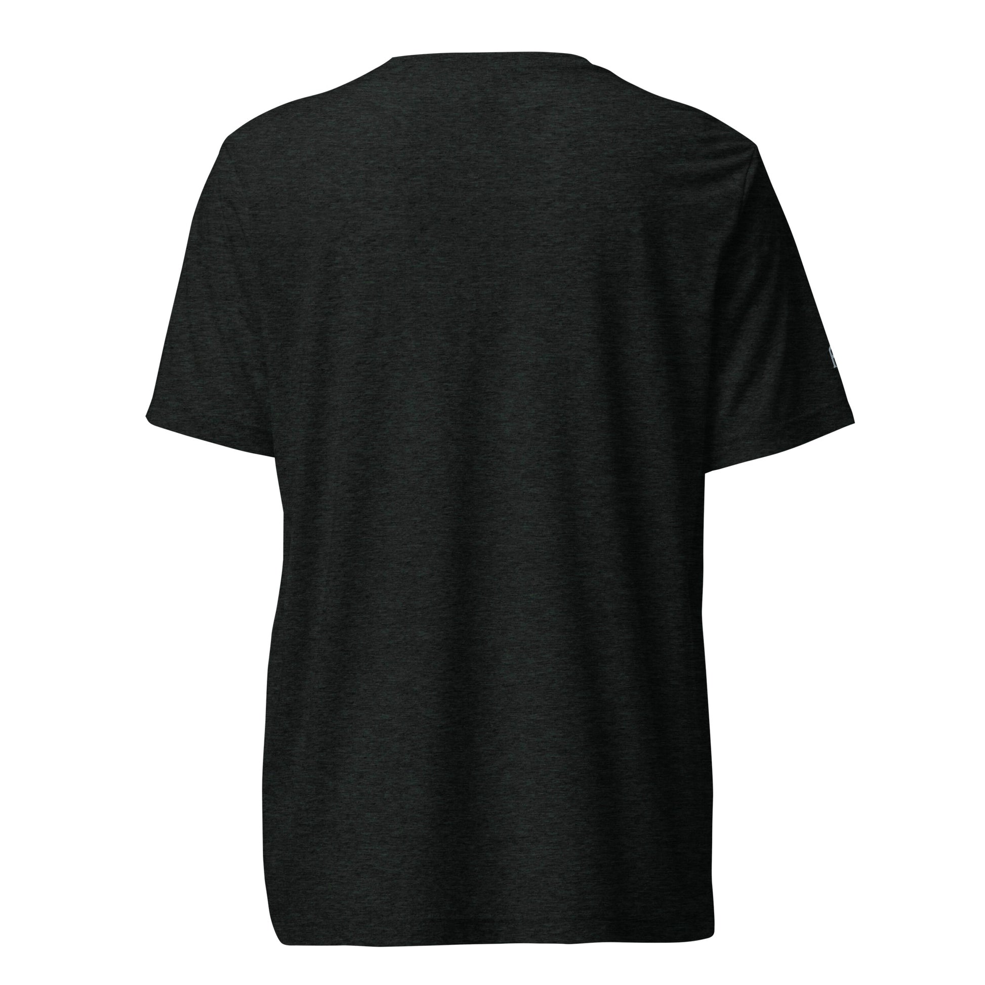 Fitted athletic tri-blend t-shirt in black - An Athlete Trains. Back view