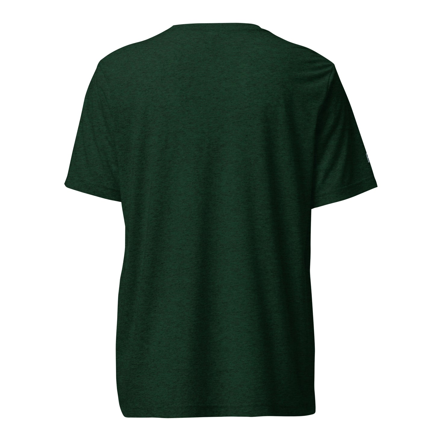 Fitted athletic tri-blend t-shirt in emerald - An Athlete Trains. Back view