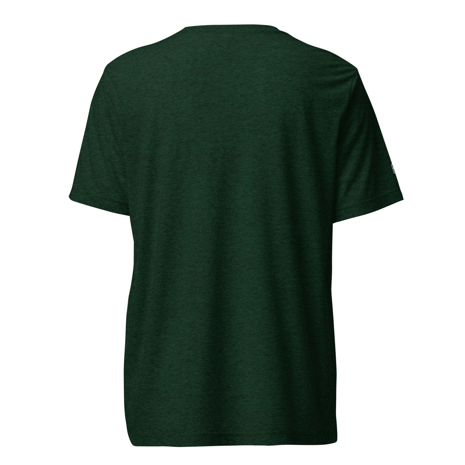 Fitted athletic tri-blend t-shirt in emerald - An Athlete Trains. Back view