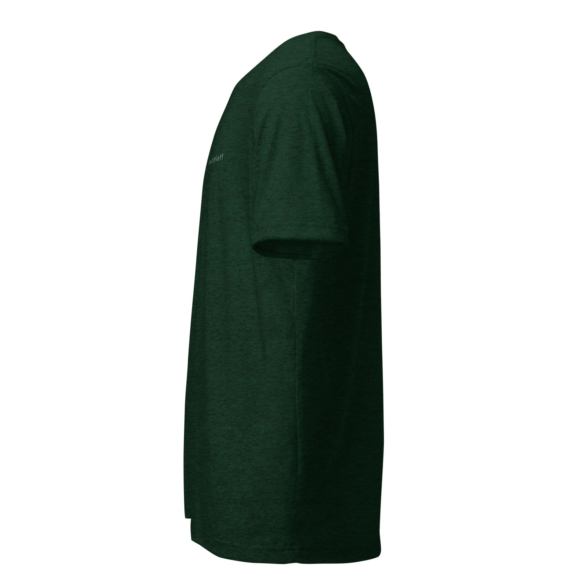 Fitted athletic tri-blend t-shirt in emerald - An Athlete Trains. Left side view