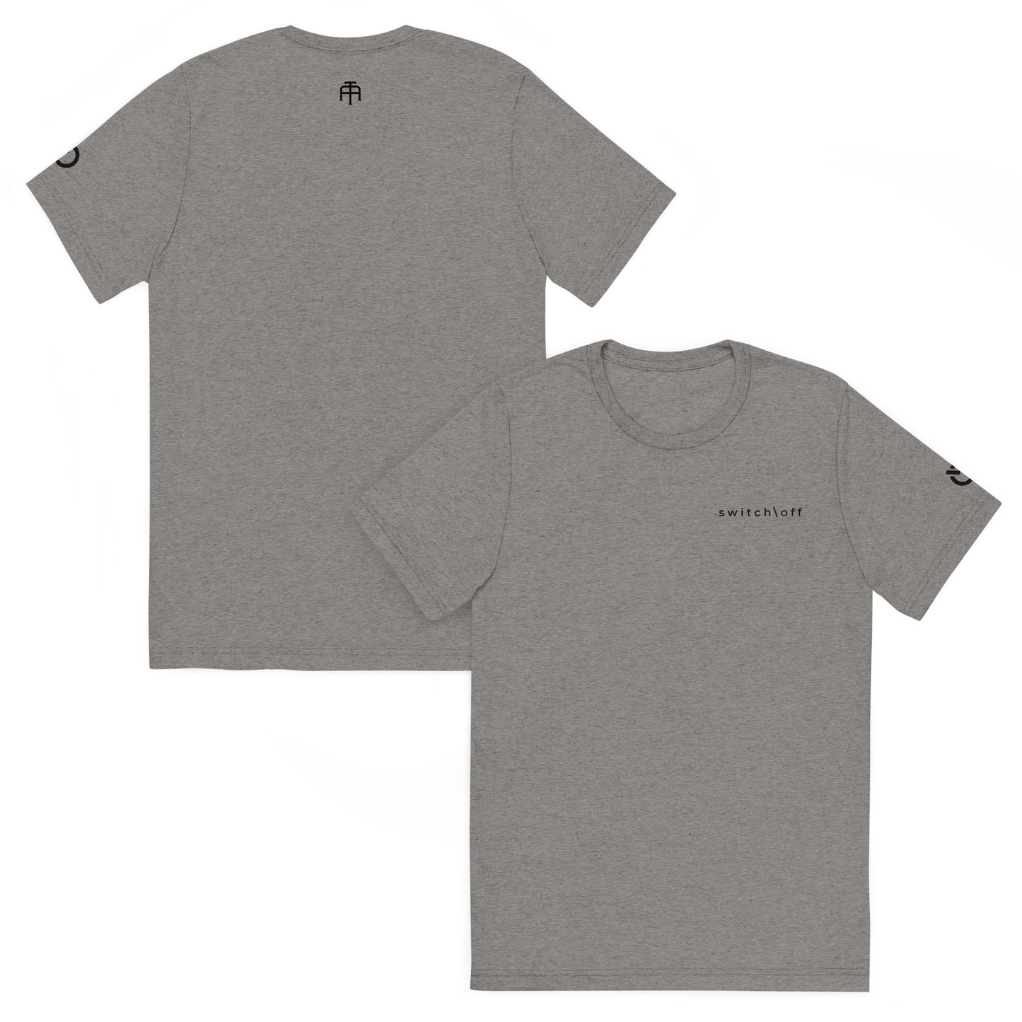 Fitted athletic tri-blend t-shirt in gray with black switch\off chest embroidery - An Athlete Trains. Front and back view