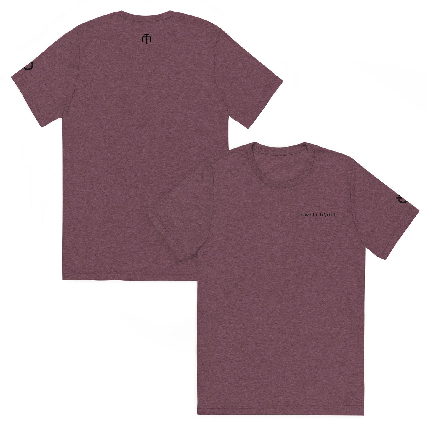 Fitted athletic tri-blend t-shirt in maroon with black switch\off chest embroidery - An Athlete Trains. Front and back view