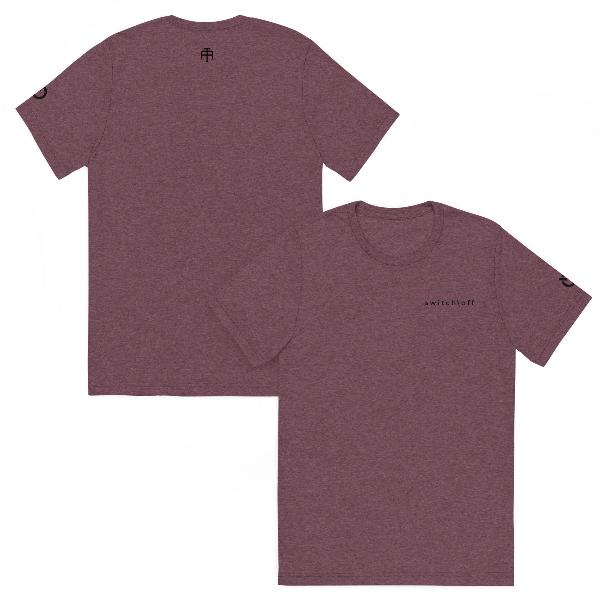 Fitted athletic tri-blend t-shirt in maroon with black switch\off chest embroidery - An Athlete Trains. Front and back view