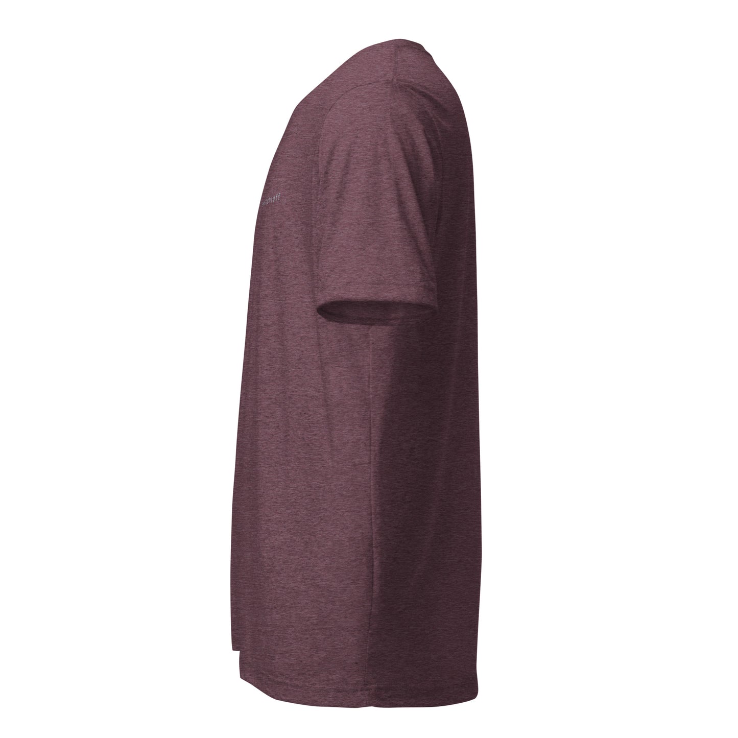 Fitted athletic tri-blend t-shirt in maroon - An Athlete Trains. Left side view