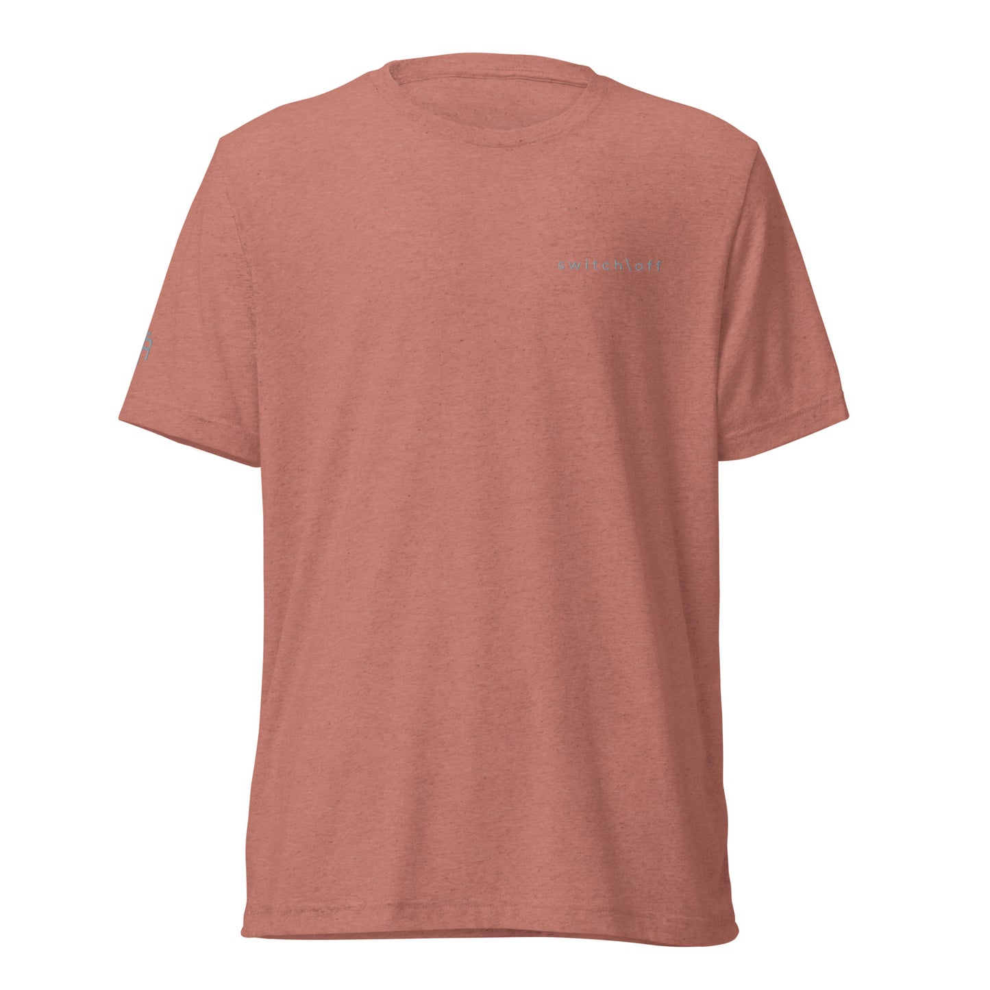 Fitted athletic tri-blend t-shirt in mauve with gray switch\off chest embroidery - An Athlete Trains. Front view