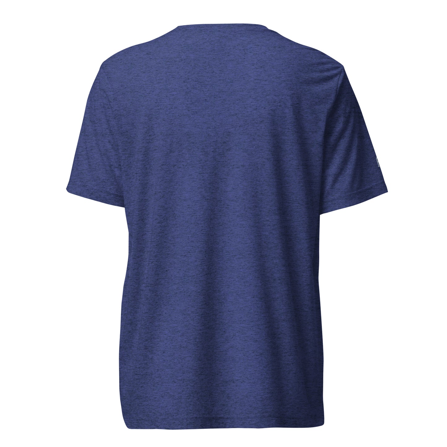 Fitted athletic tri-blend t-shirt in navy - An Athlete Trains. Back view