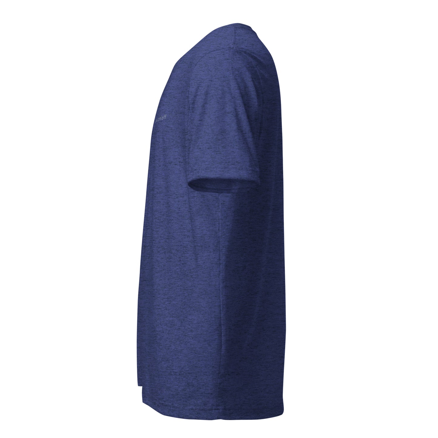 Fitted athletic tri-blend t-shirt in navy - An Athlete Trains. Left side view