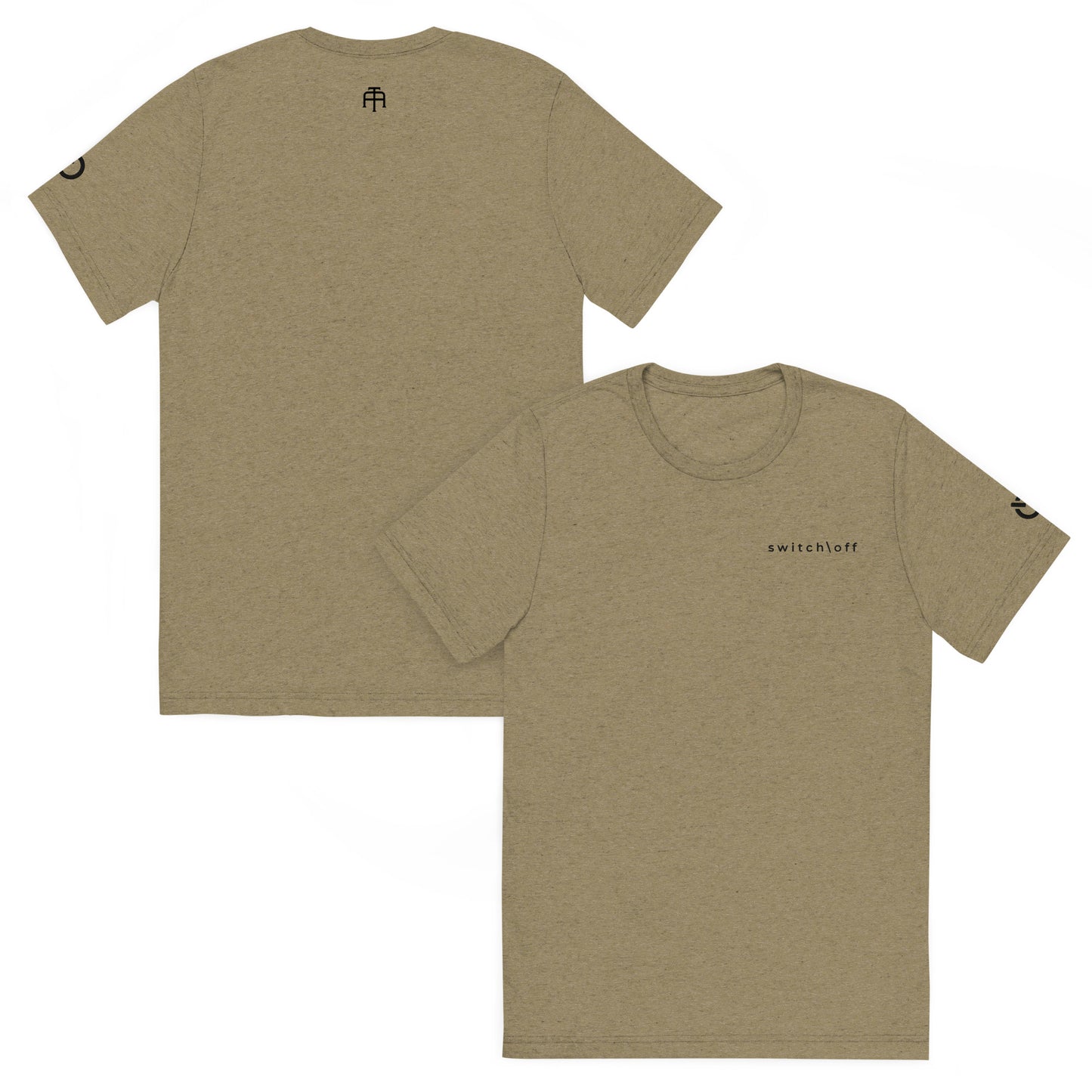 Fitted athletic tri-blend t-shirt in olive with black switch\off chest embroidery - An Athlete Trains. Front and back view