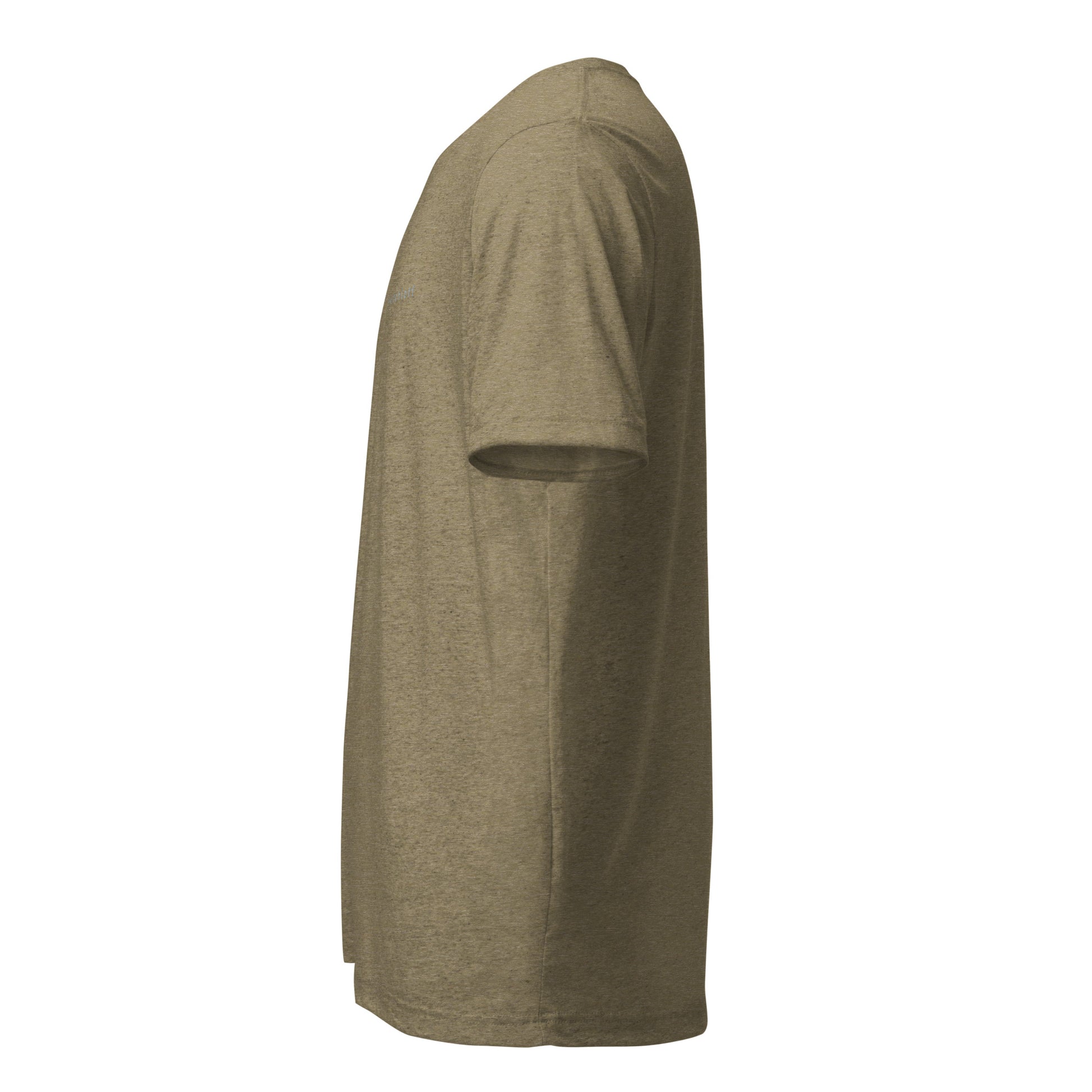 Fitted athletic tri-blend t-shirt in olive - An Athlete Trains. Left side view