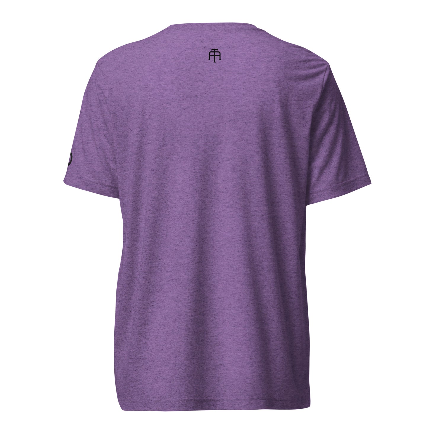Fitted athletic tri-blend t-shirt in purple with black logo embroidery - An Athlete Trains. Back view