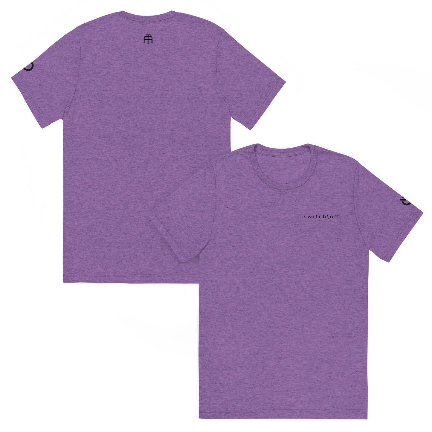 Fitted athletic tri-blend t-shirt in purple with black switch\off chest embroidery - An Athlete Trains. Front and back view