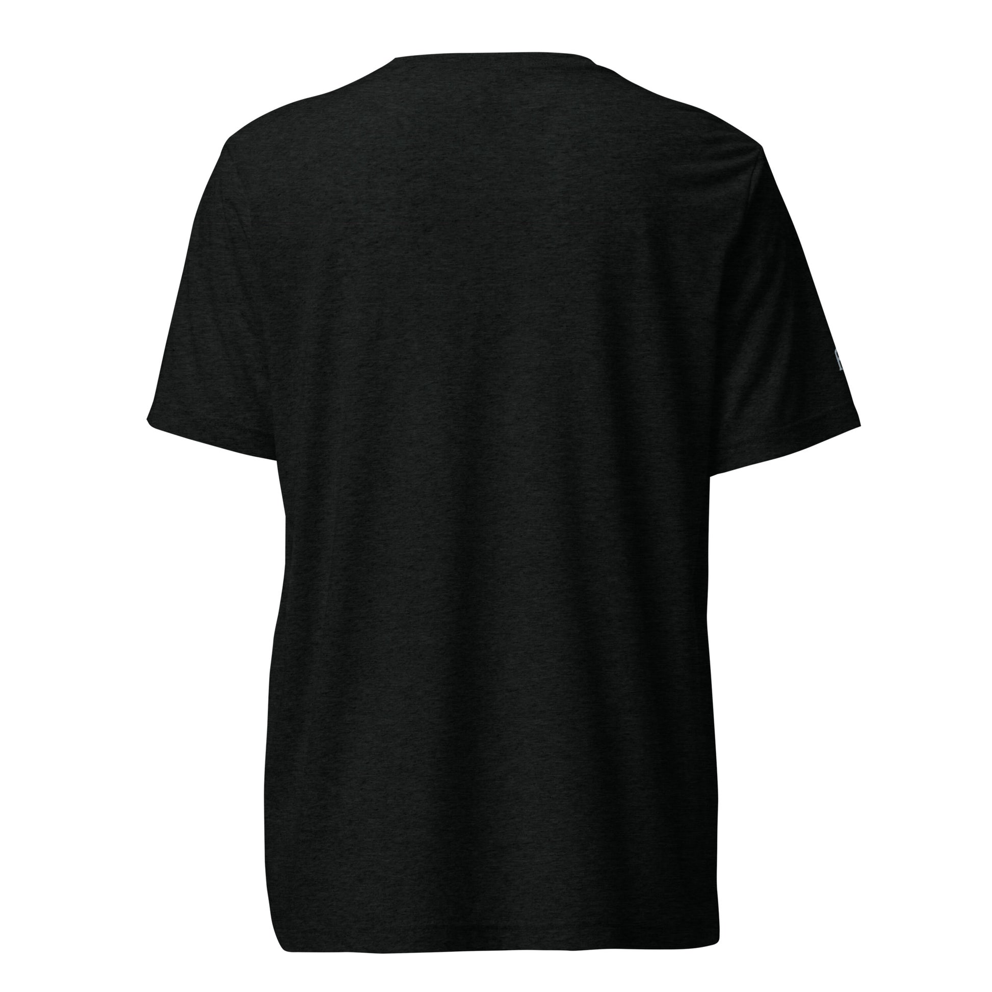 Fitted athletic tri-blend t-shirt in black - An Athlete Trains. Back view