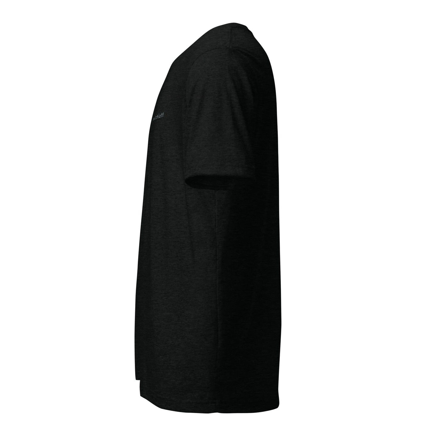 Fitted athletic tri-blend t-shirt in black - An Athlete Trains. Left side view