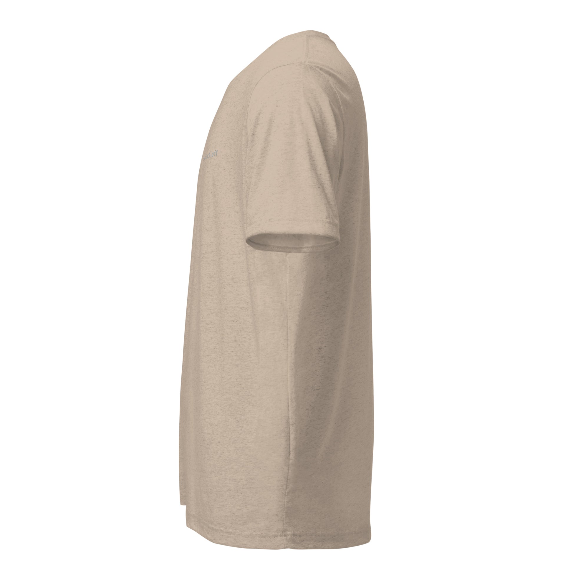 Fitted athletic tri-blend t-shirt in tan - An Athlete Trains. Left side view