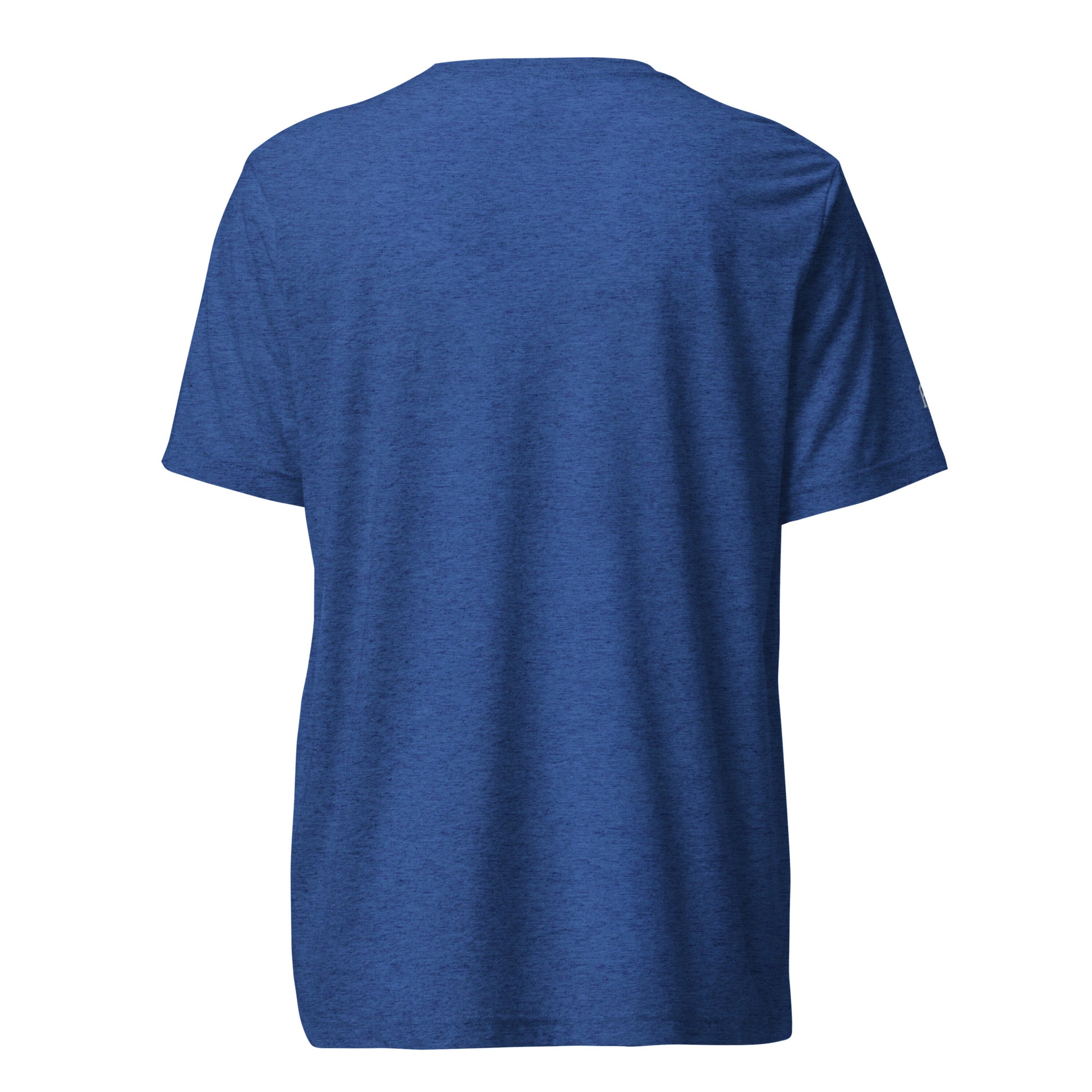 Fitted athletic tri-blend t-shirt in royal blue - An Athlete Trains. Back view